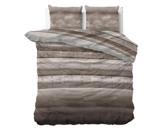 Flanel Dekbedovertrek Marcus Taupe - Heerlijk warm - Leuke prints - Comfortabel zacht