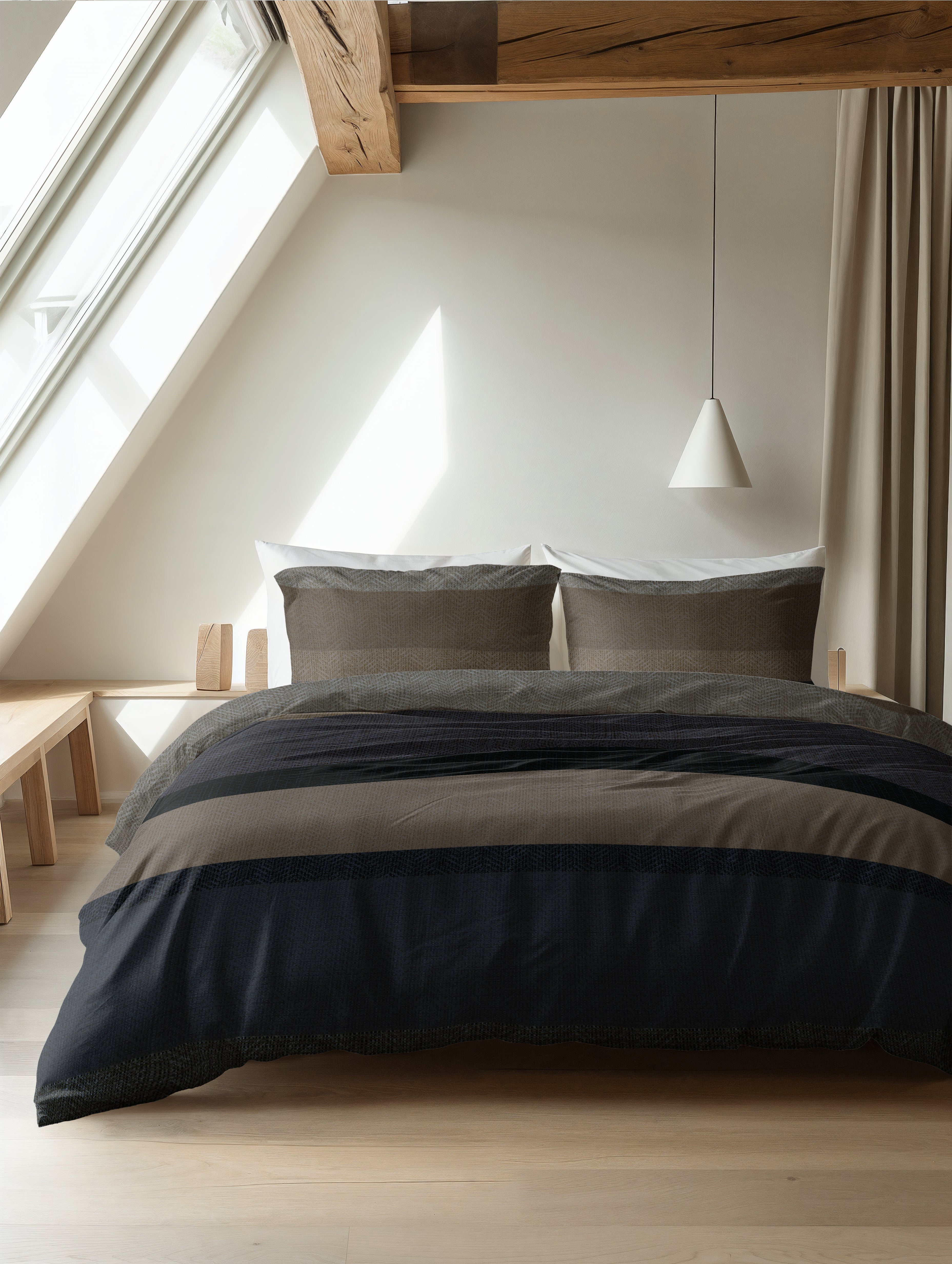Flanel Dekbedovertrek Ravon Taupe/Antraciet