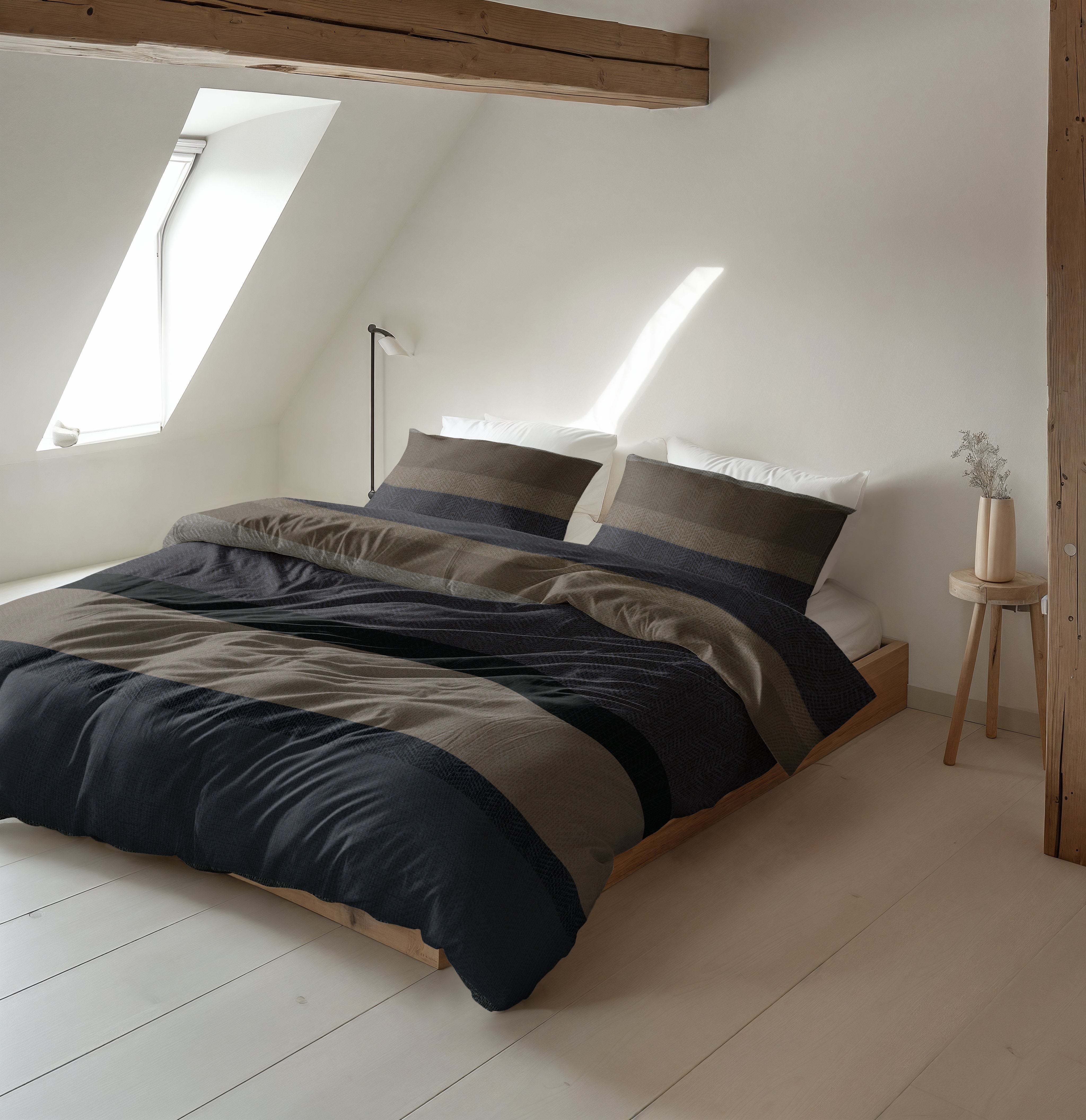 Flanel Dekbedovertrek Ravon Taupe/Antraciet