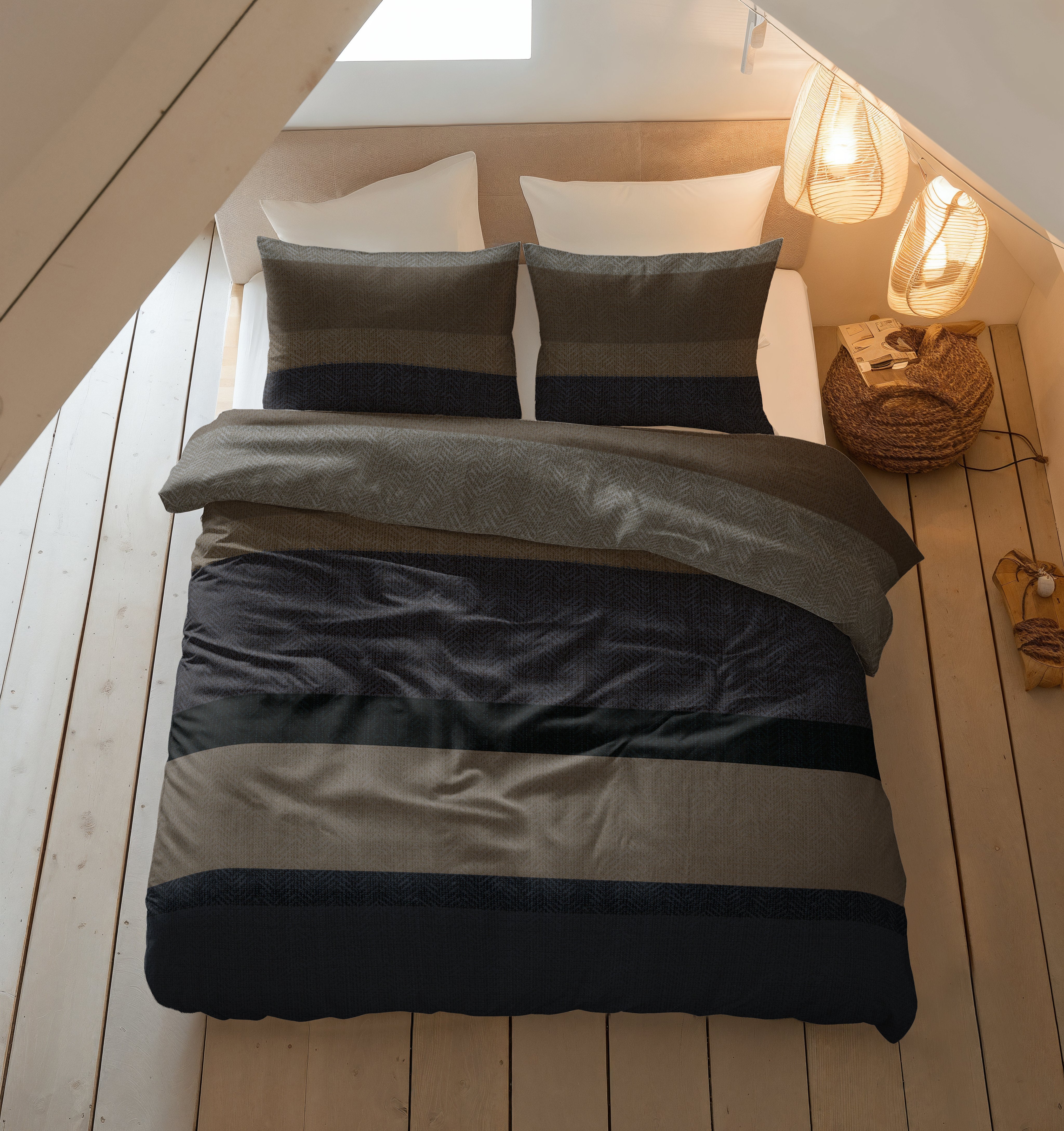 Flanel Dekbedovertrek Ravon Taupe/Antraciet