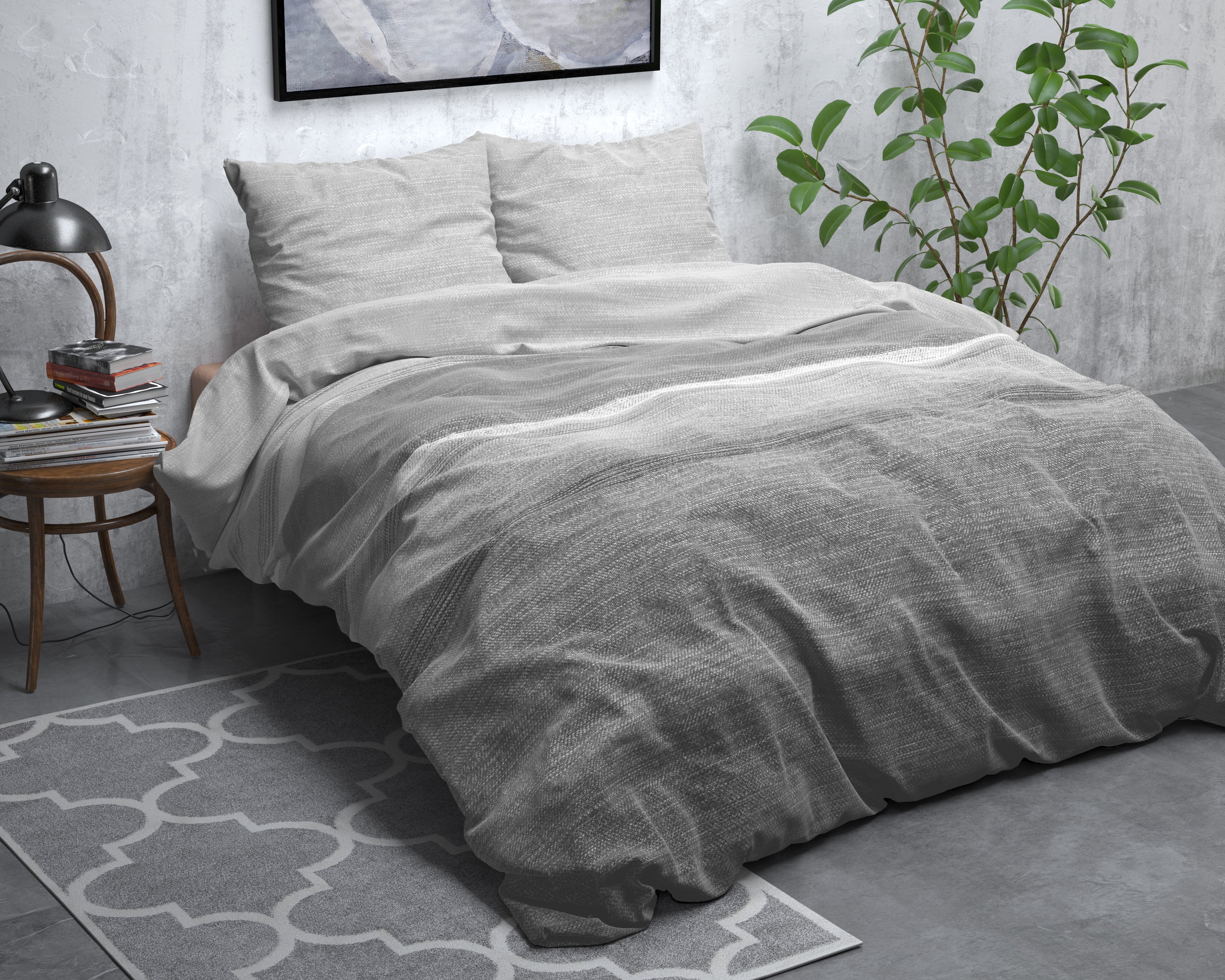 Flannel Duvet Cover Stone Stripe Gray - Wonderfully warm - Nice prints - Comfortably soft