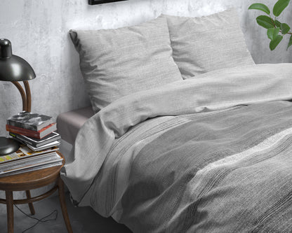 Flanel Dekbedovertrek Stone Stripe Grijs - Heerlijk warm - Leuke prints - Comfortabel zacht