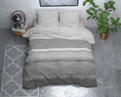 Flanel Dekbedovertrek Stone Stripe Grijs - Heerlijk warm - Leuke prints - Comfortabel zacht