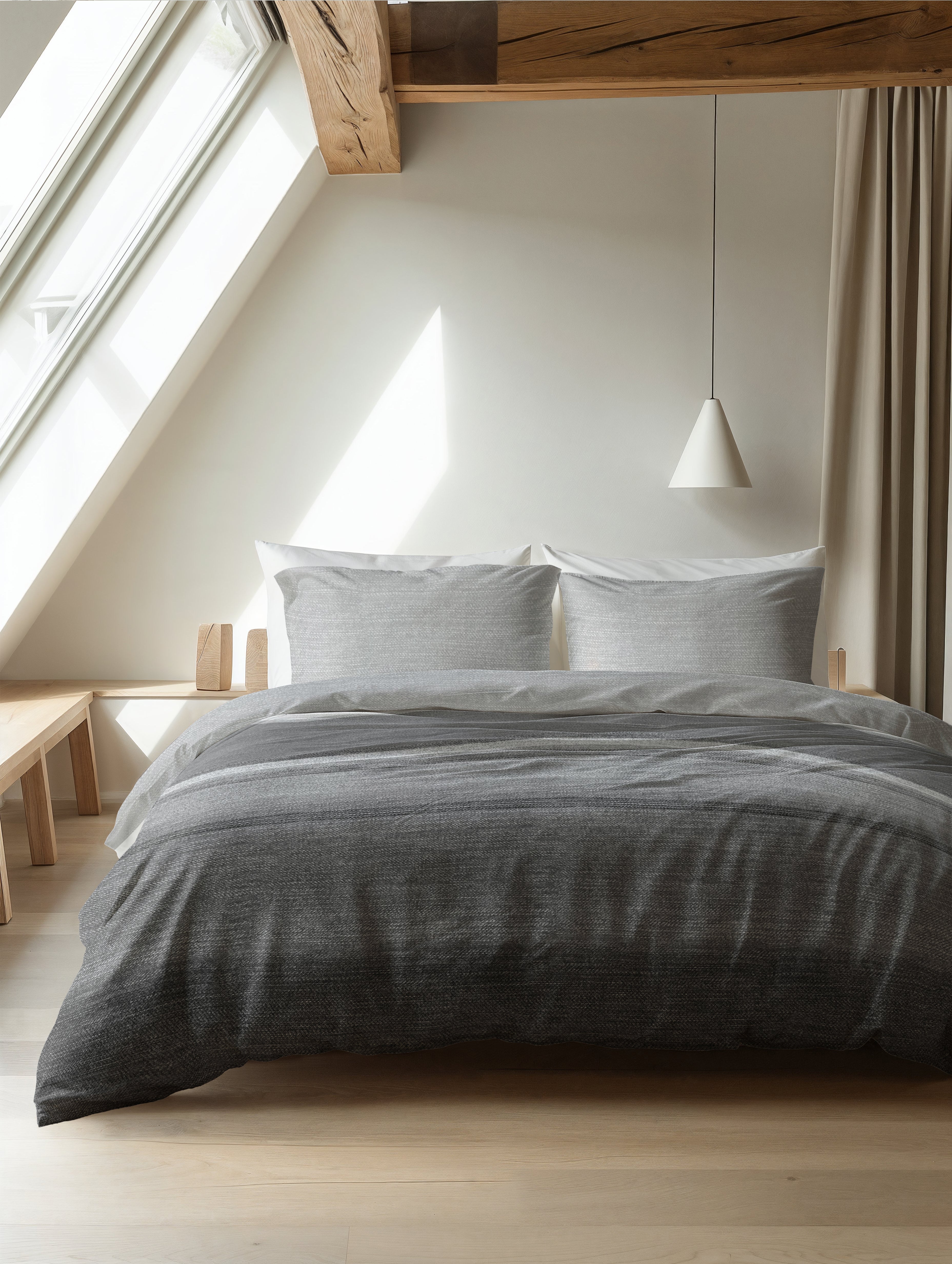 Flannel Duvet Cover Stone Stripe Gray - Wonderfully warm - Nice prints - Comfortably soft