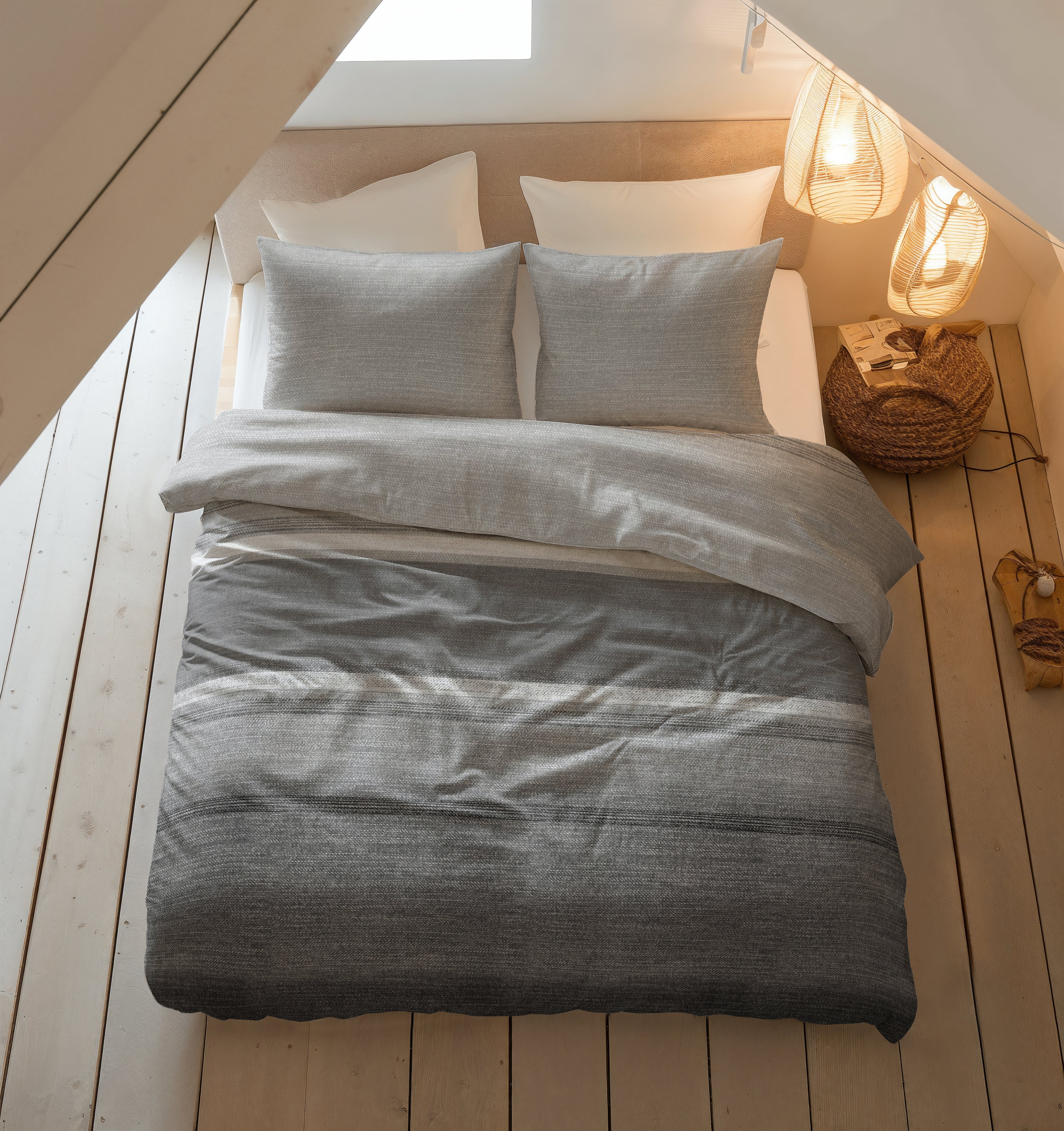 Flannel Duvet Cover Stone Stripe Gray - Wonderfully warm - Nice prints - Comfortably soft