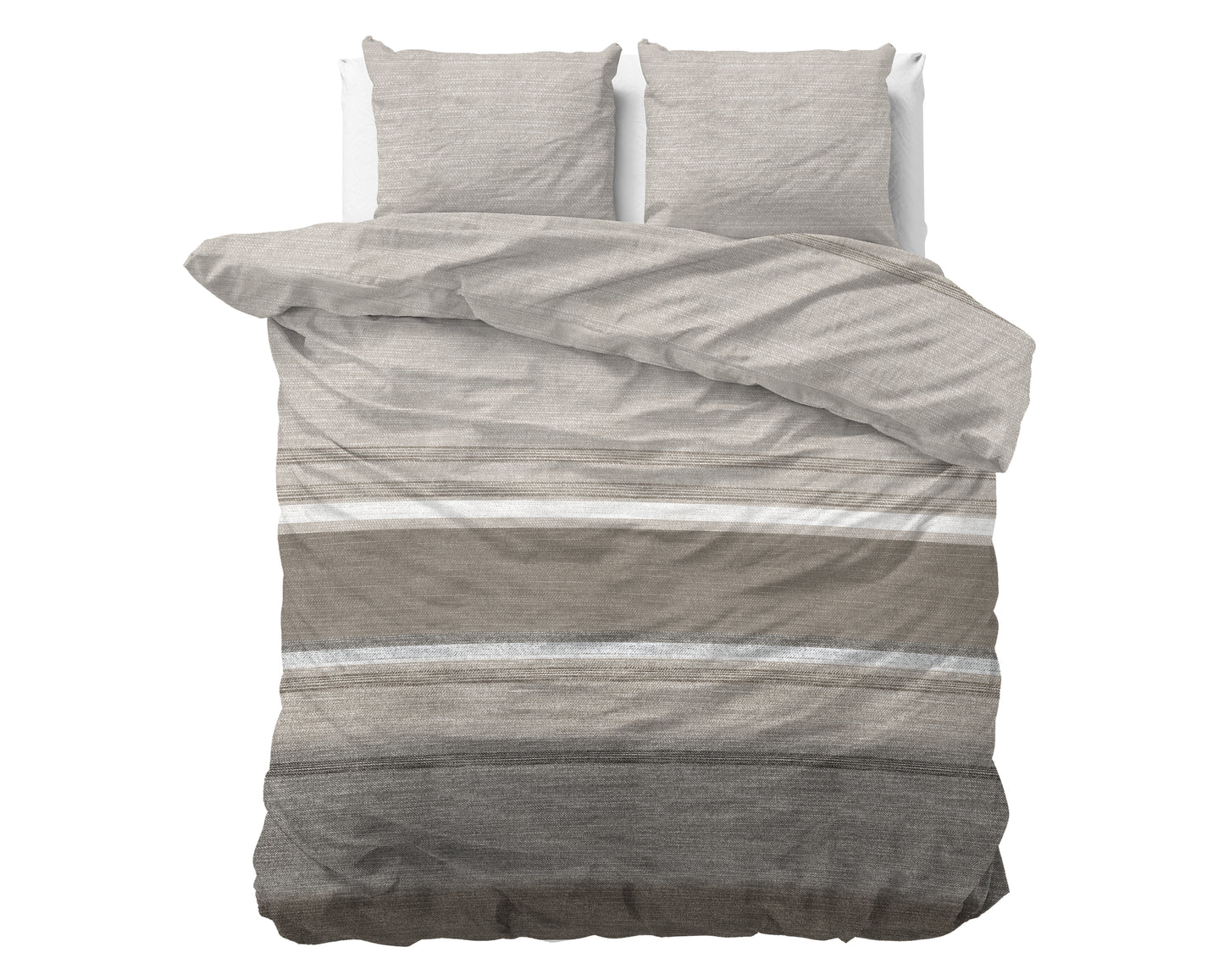 Flanel Dekbedovertrek Stone Stripe Taupe - Heerlijk warm - Leuke prints - Comfortabel zacht