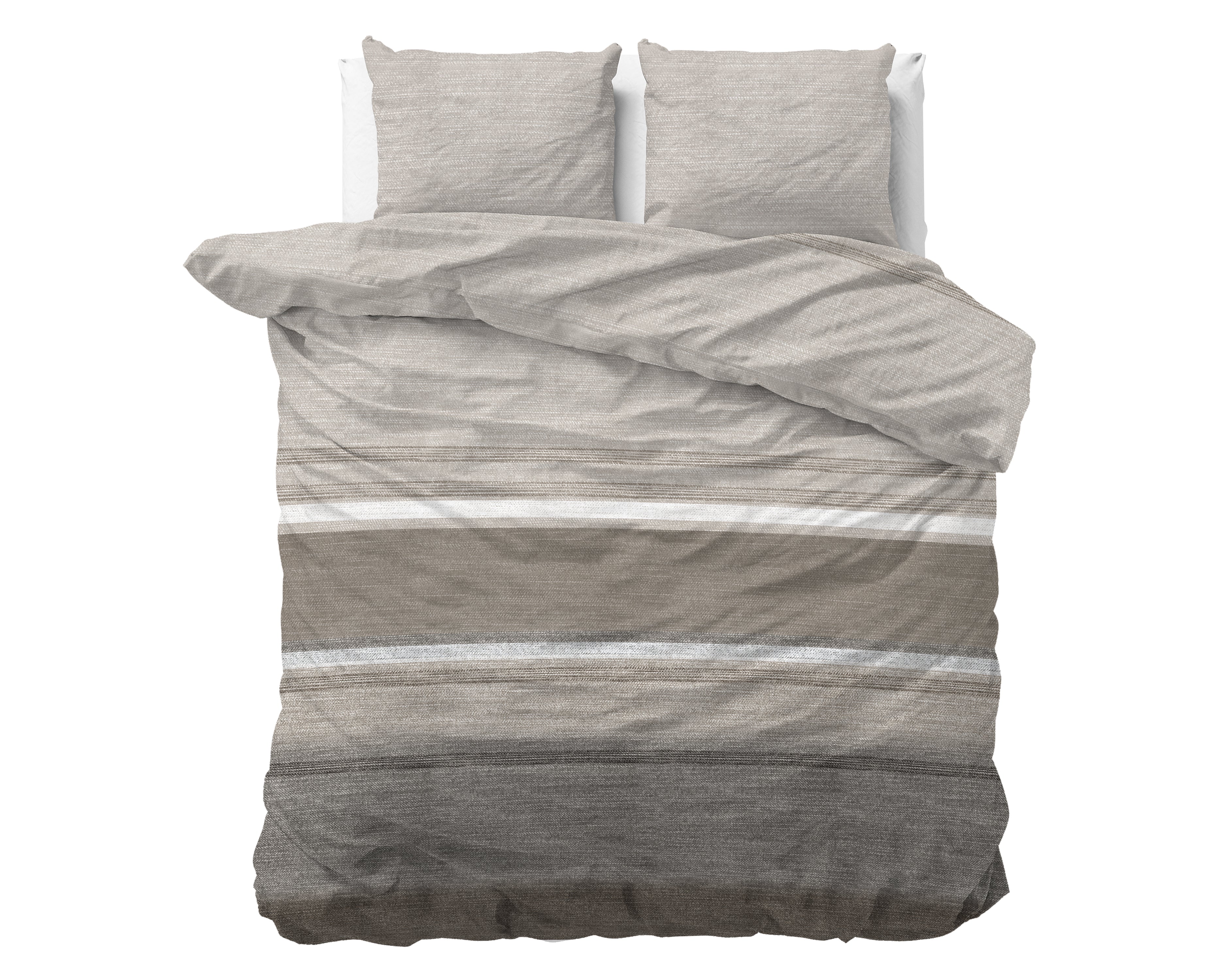 Flanel Dekbedovertrek Stone Stripe Taupe - Heerlijk warm - Leuke prints - Comfortabel zacht