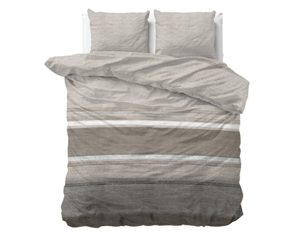 Flanel Dekbedovertrek Stone Stripe Taupe - Heerlijk warm - Leuke prints - Comfortabel zacht