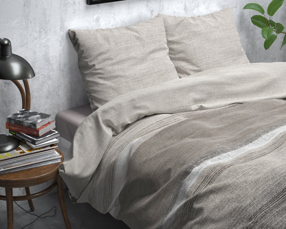 Flanel Dekbedovertrek Stone Stripe Taupe - Heerlijk warm - Leuke prints - Comfortabel zacht