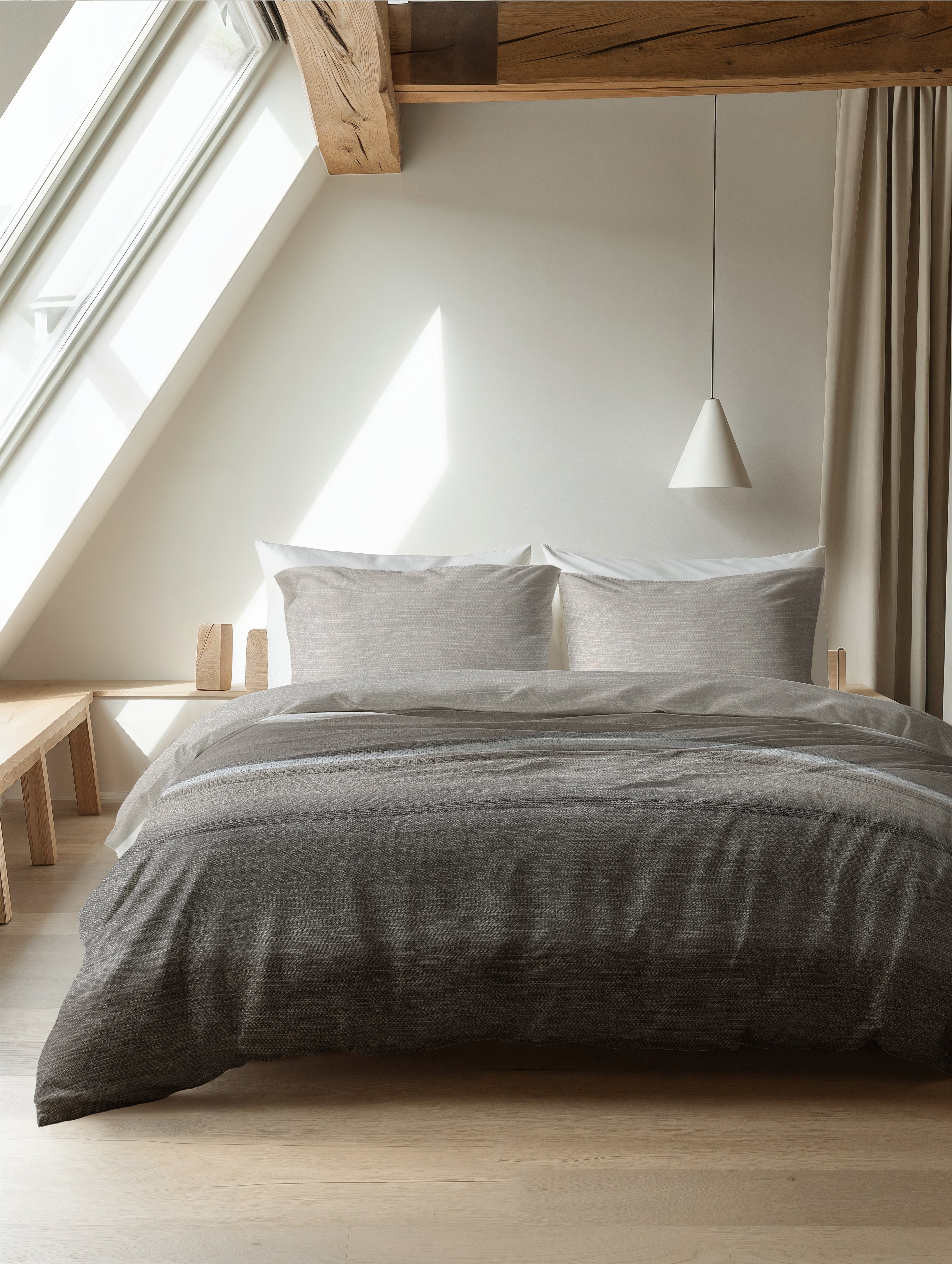 Flannel Duvet Cover Stone Stripe Taupe - Wonderfully warm - Nice prints - Comfortably soft