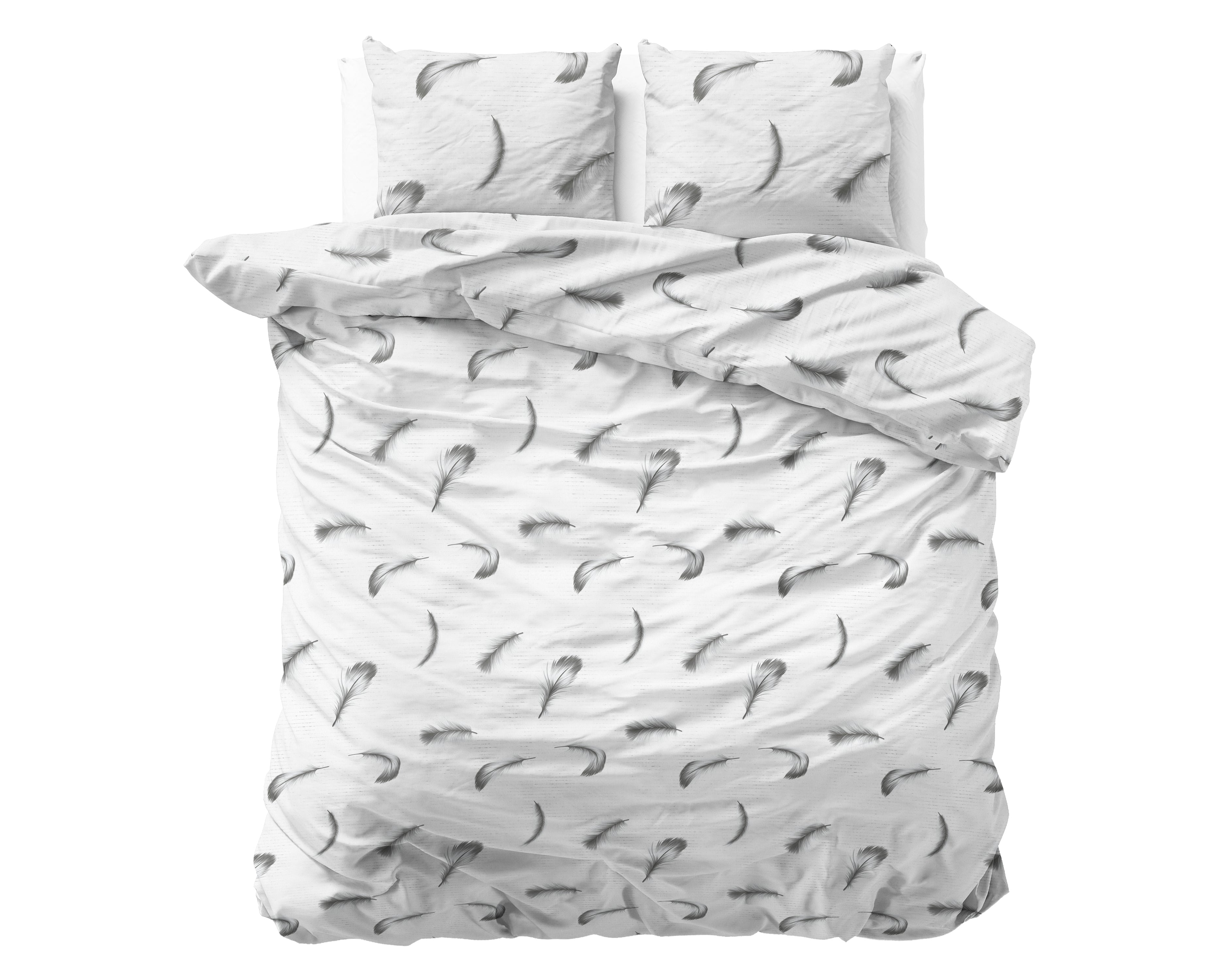 Flanel Dekbedovertrek Vintage Feathers Wit - Heerlijk warm - Leuke prints - Comfortabel zacht