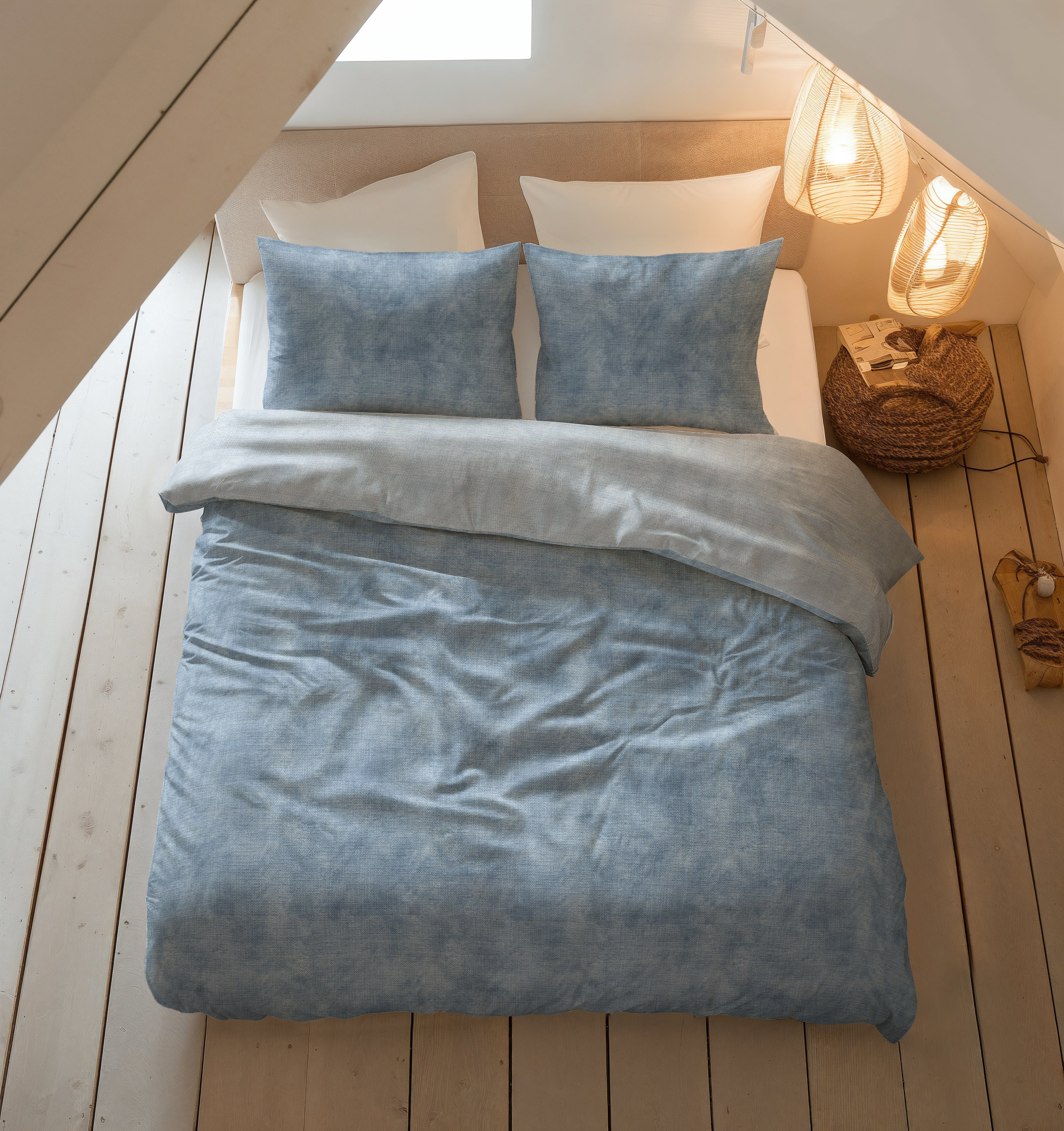 Flannel Duvet Cover Washed Cotton Blue - Wonderfully warm - Nice prints - Comfortably soft