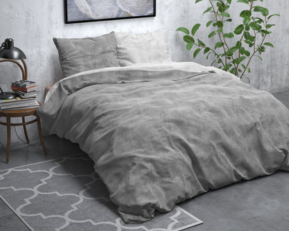 Flanel Dekbedovertrek Washed Cotton Grijs - Heerlijk warm - Leuke prints - Comfortabel zacht