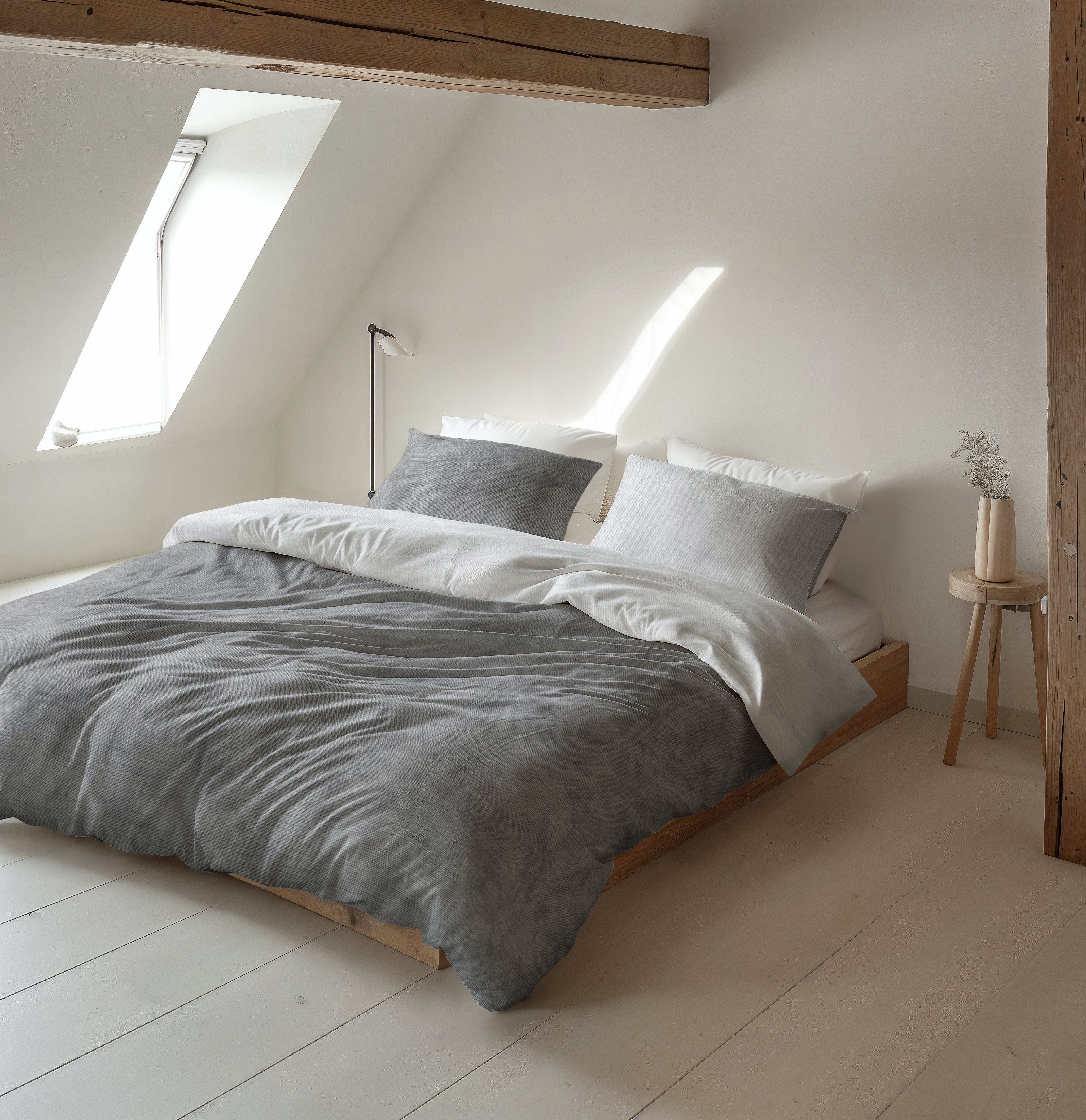 Flannel Duvet Cover Washed Cotton Gray - Wonderfully warm - Nice prints - Comfortably soft