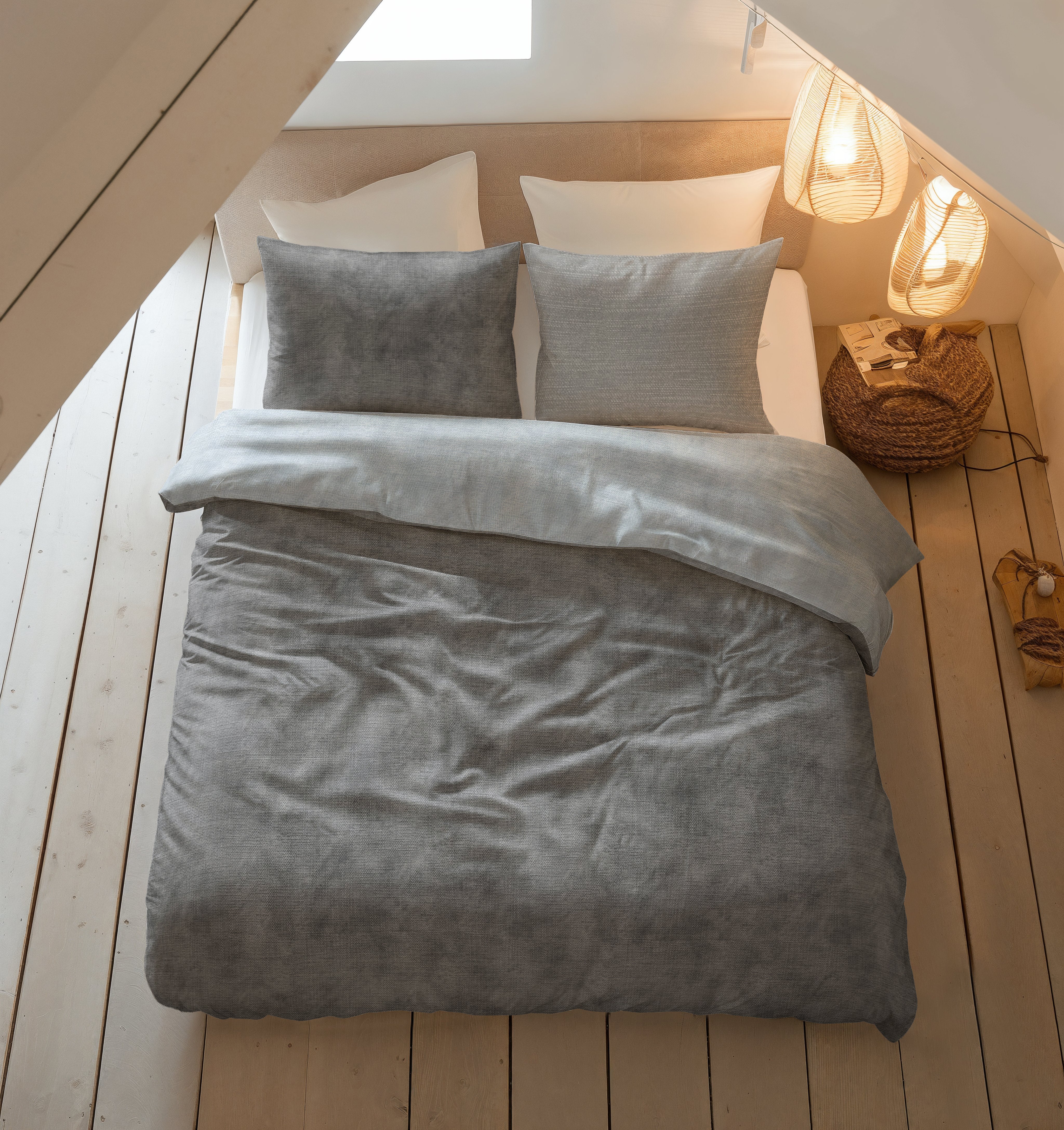 Flannel Duvet Cover Washed Cotton Gray - Wonderfully warm - Nice prints - Comfortably soft