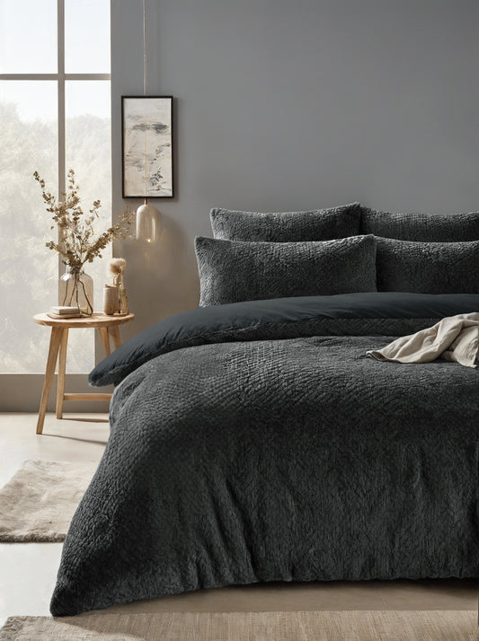 Fur Teddy Antraciet Dekbedovertrek - Knuffelende nachtrust - Zacht en warm - Nieuwe Teddy design