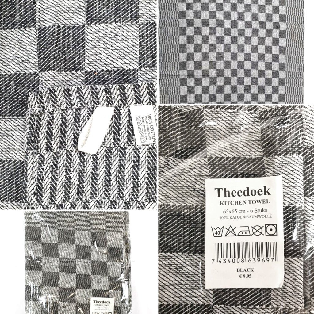 Geblokte Theedoek Zwart – Set van 6 | 100% Katoen en Super Absorberend