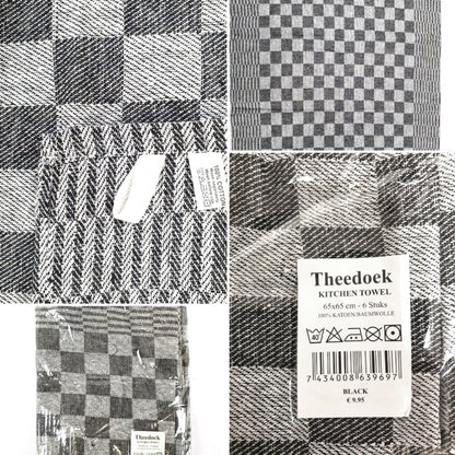 Geblokte Theedoek Zwart – Set van 6 | 100% Katoen en Super Absorberend