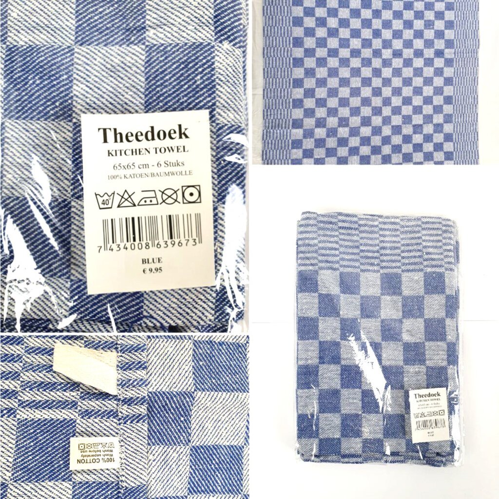 Geblokte Theedoeken Blauw – 6 Stuks | 100% Katoen | Hoogwaardig & Absorberend