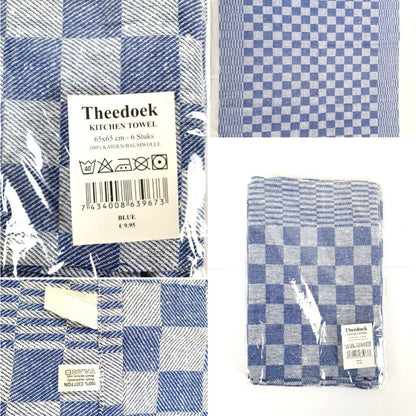 Geblokte Theedoeken Blauw – 6 Stuks | 100% Katoen | Hoogwaardig & Absorberend