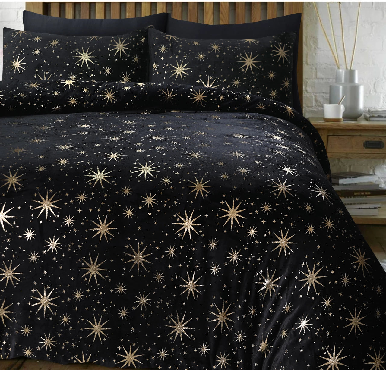 Glamour Flannel Duvet Cover Stars Foil Black