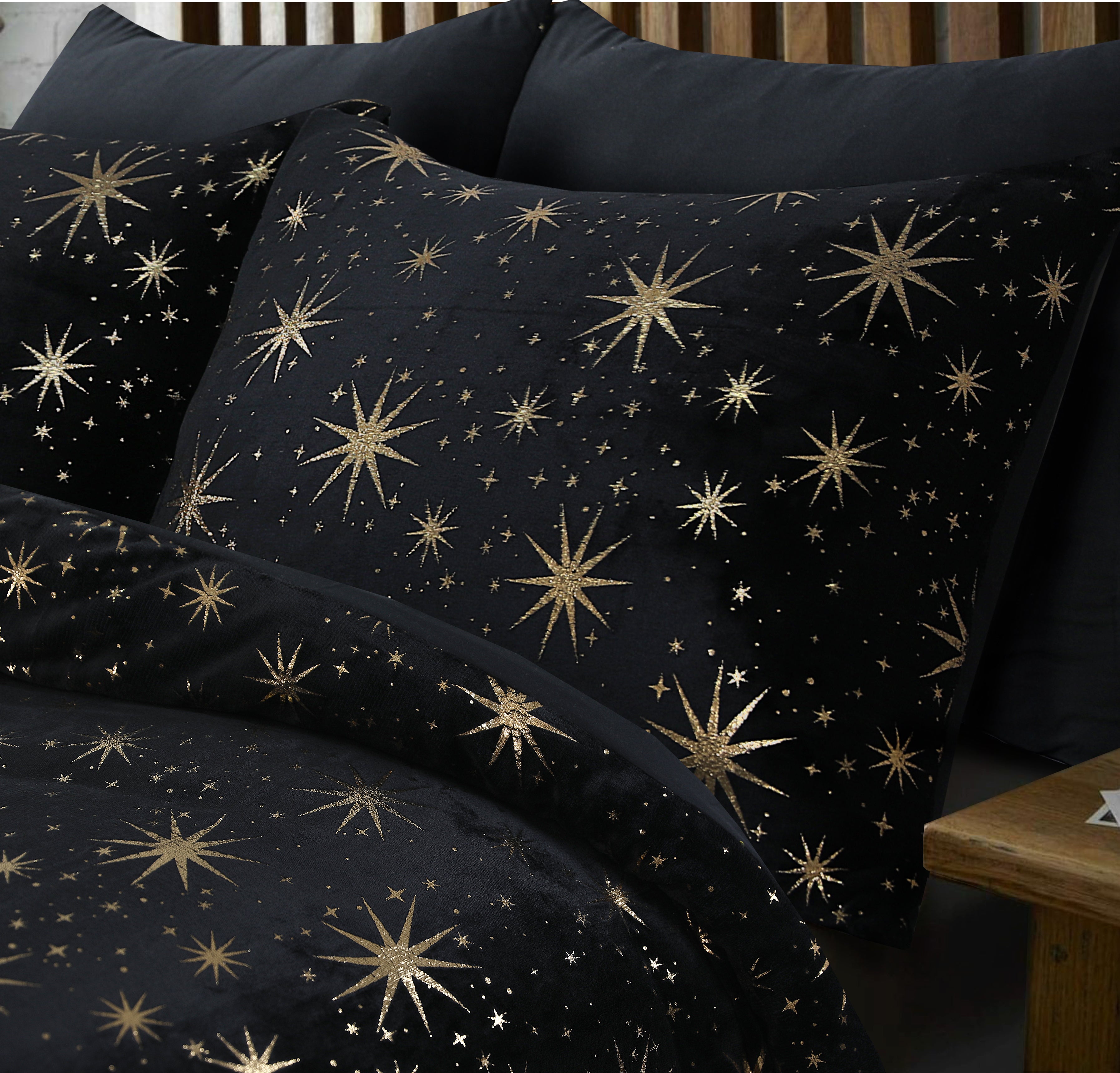 Glamour Flannel Duvet Cover Stars Foil Black