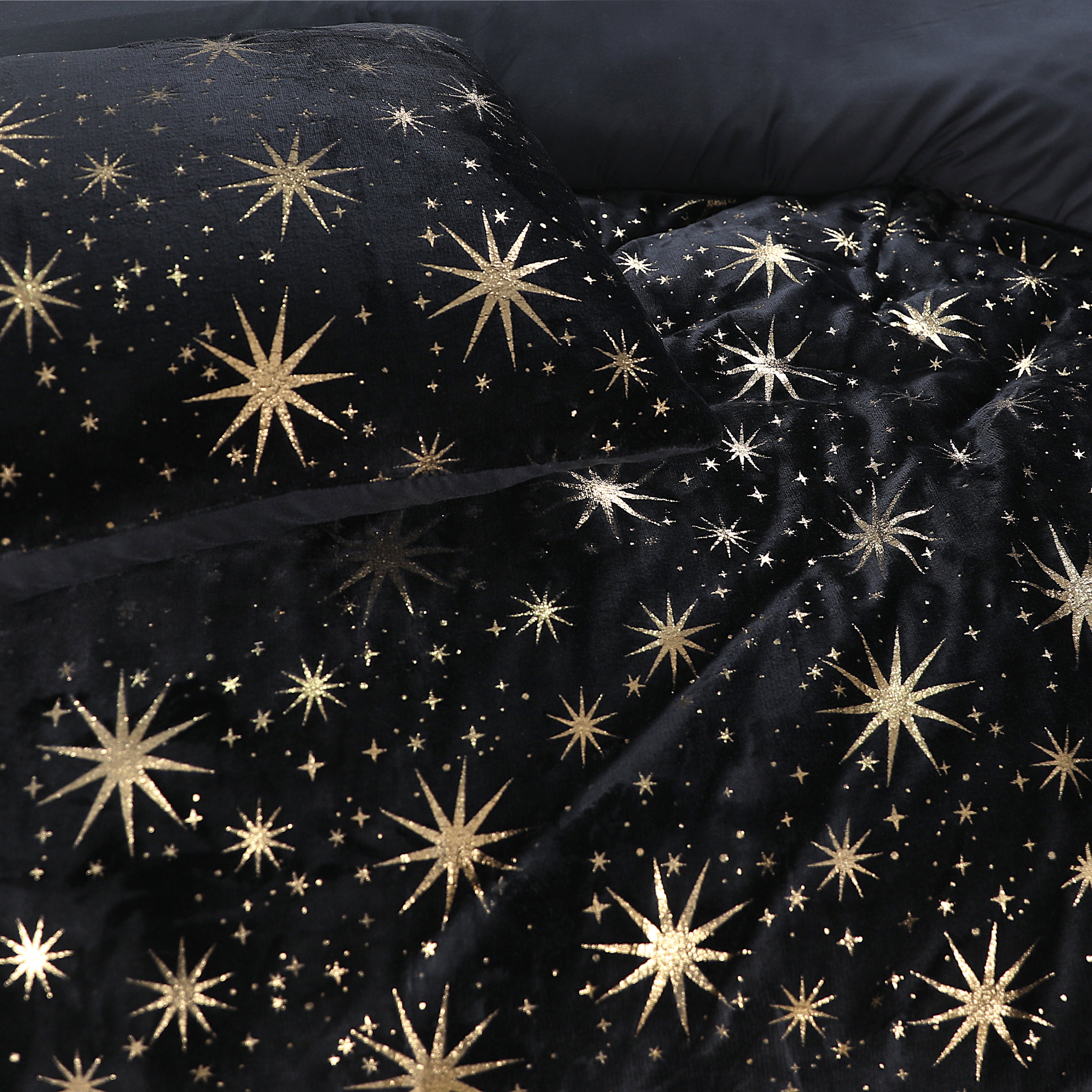 Glamour Flannel Duvet Cover Stars Foil Black