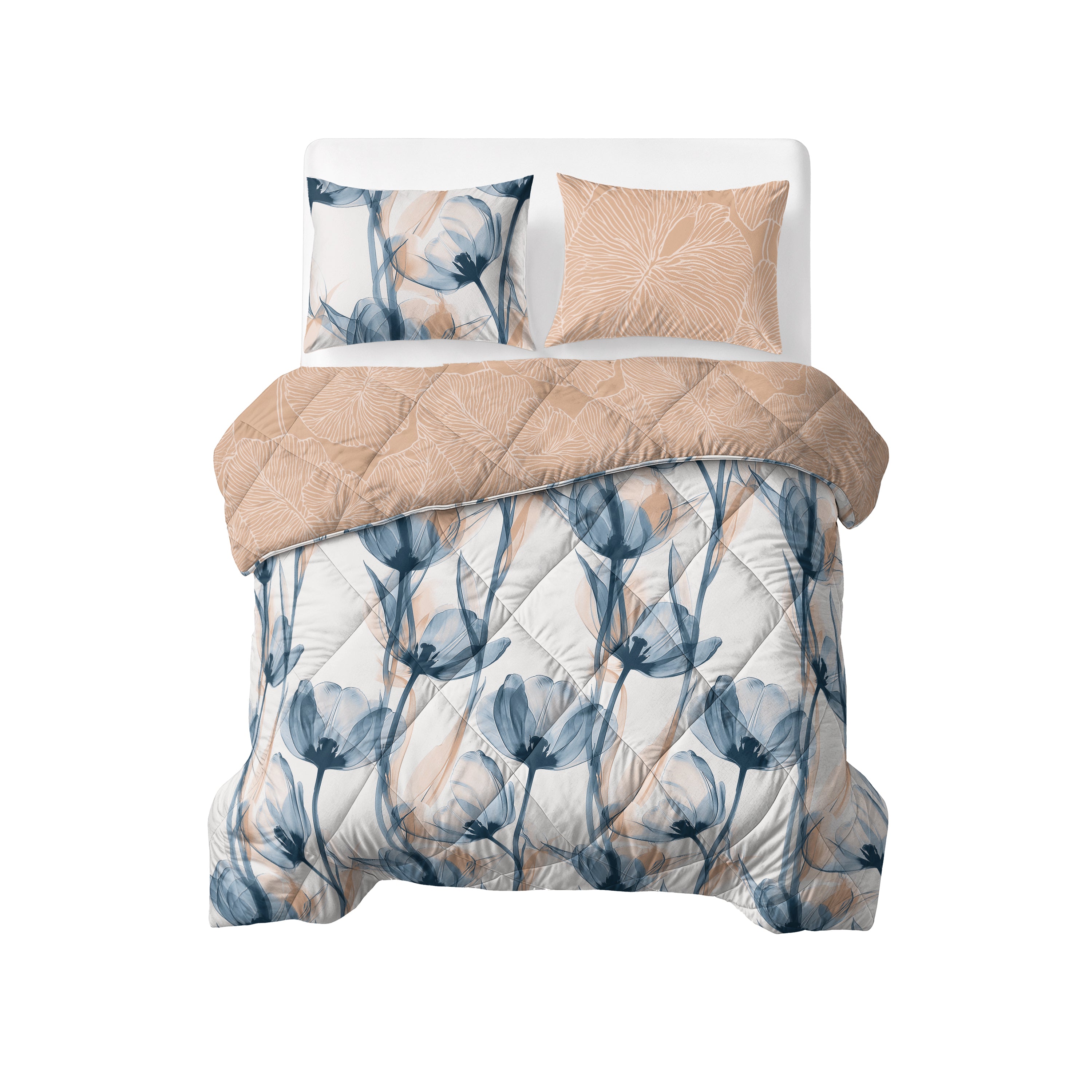 All-in One Lazy Dekbed Glass Flower Blauw - Dekbed met kussenslopen