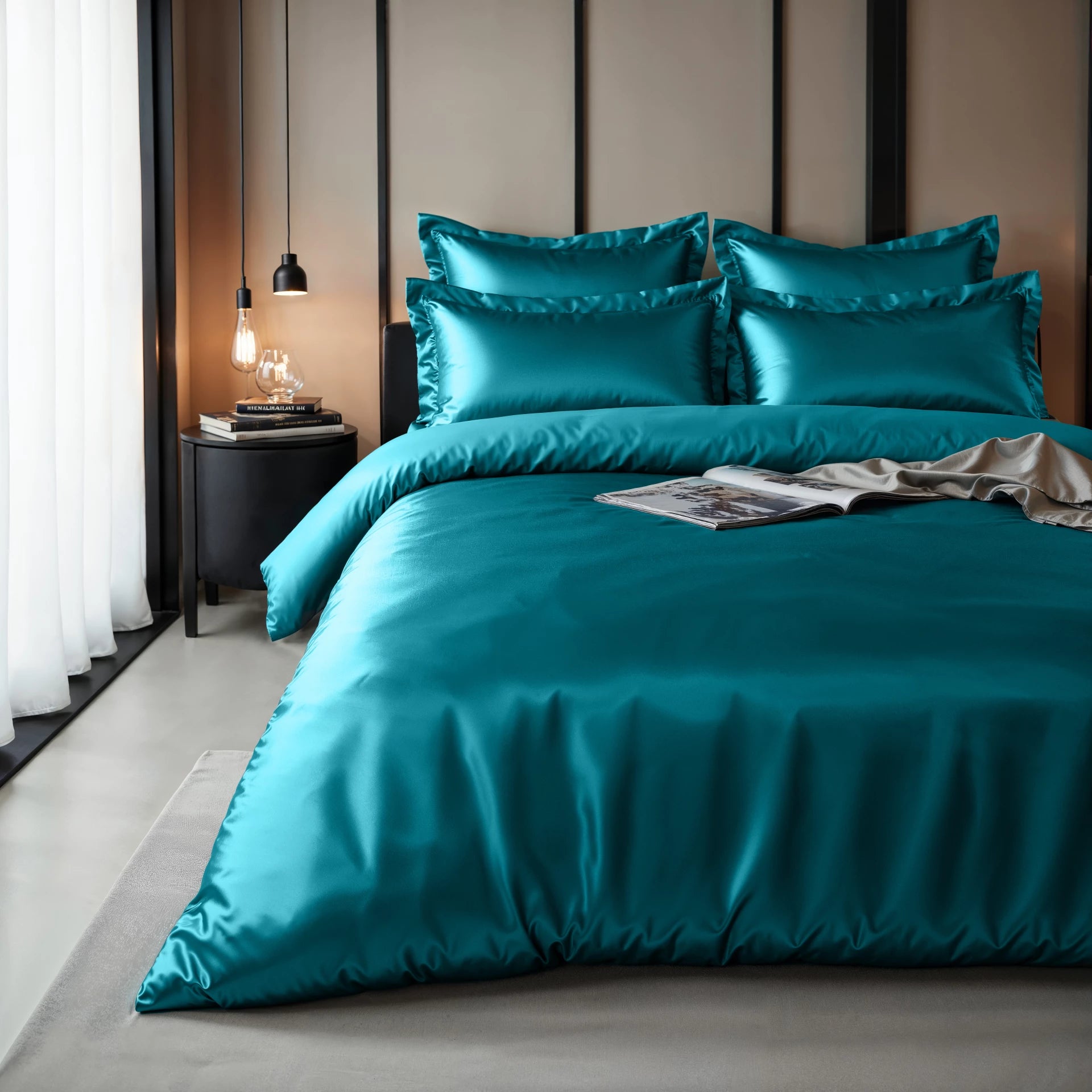 Glossy Petrol Blauw Dekbedovertrek
