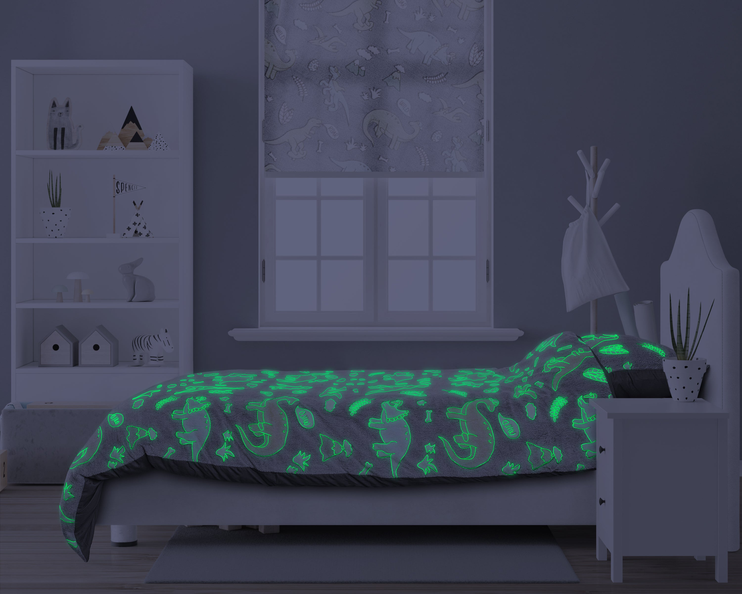 Glow in the dark Dekbedovertrek Dinosaurs Grijs - Lichtgevend - Super zacht teddy fleece - Heerlijk slapen