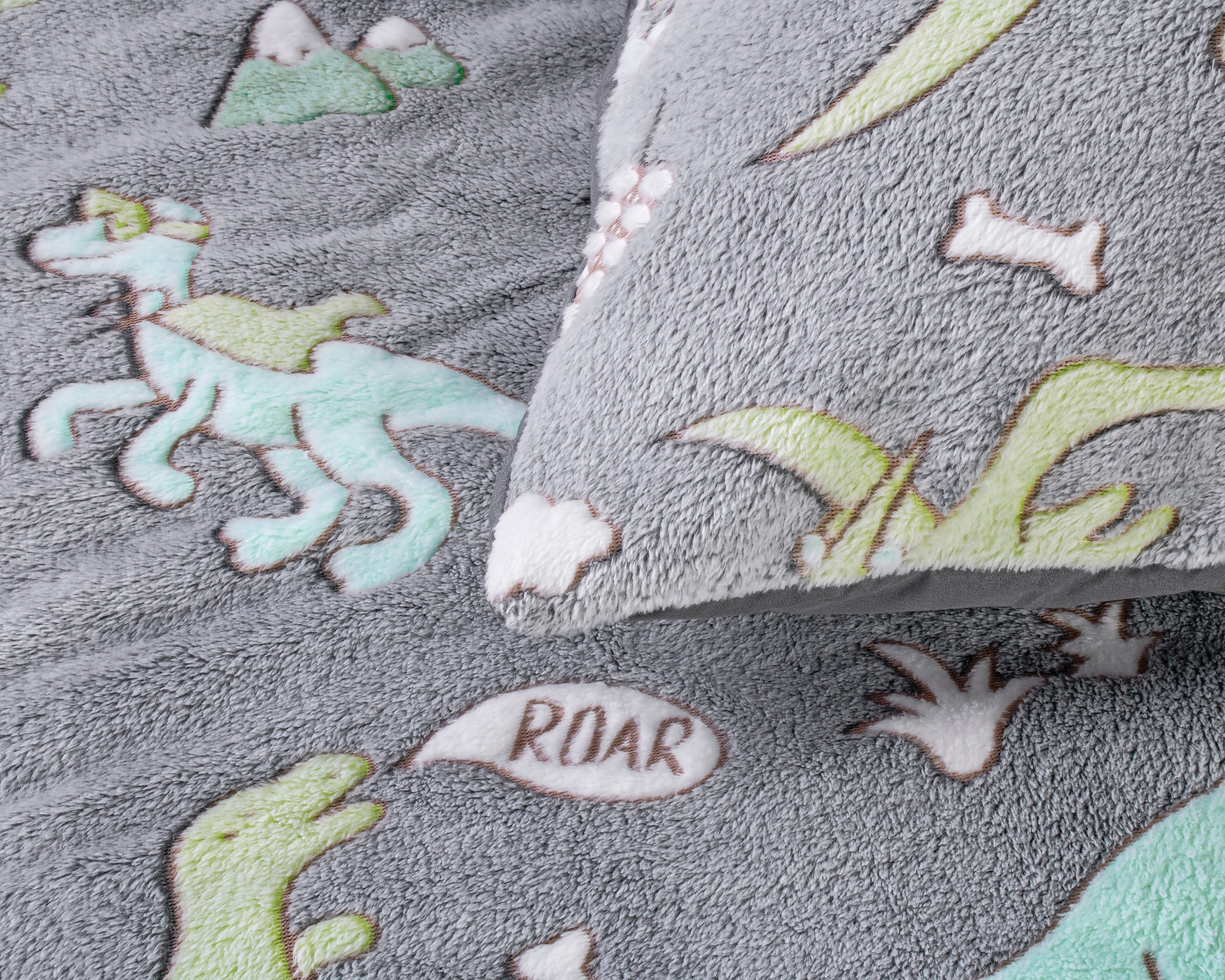 Glow in the dark Dekbedovertrek Dinosaurs Grijs - Lichtgevend - Super zacht teddy fleece - Heerlijk slapen