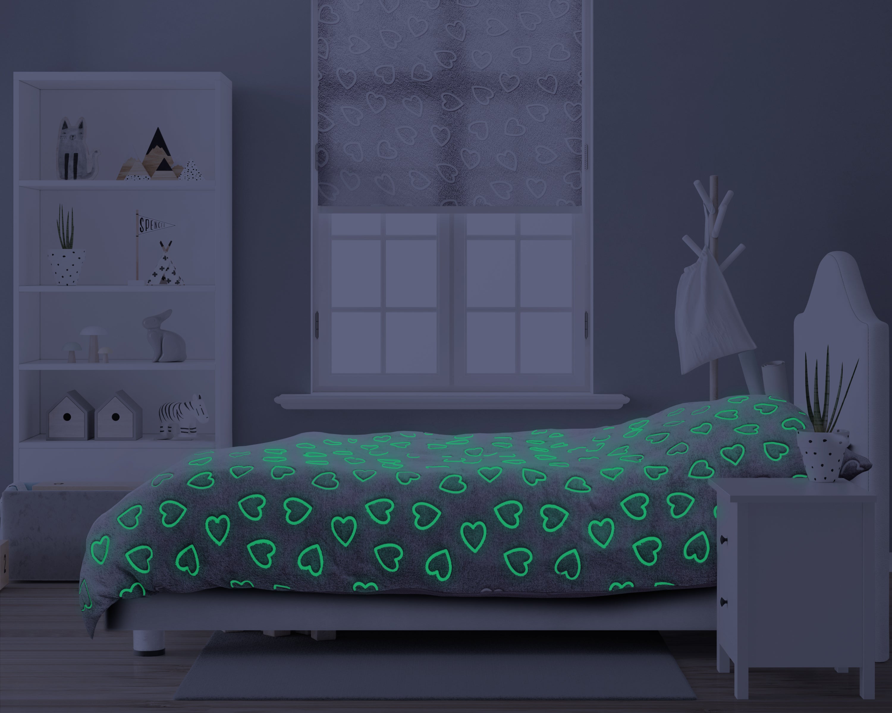 Glow in the dark Dekbedovertrek Hearts Pink 140 x 200/220 - Lichtgevend - Super zacht teddy fleece - Heerlijk slapen