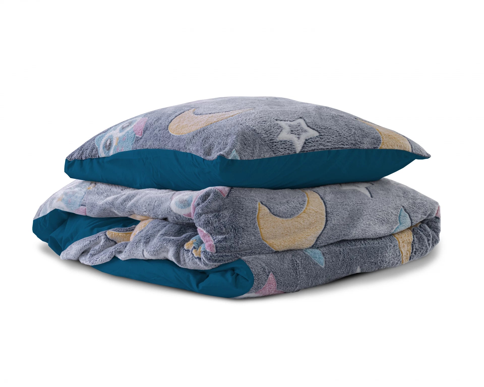 Glow in the dark Dekbedovertrek Night Owl Blauw - Lichtgevend - Super zacht teddy fleece - Heerlijk slapen