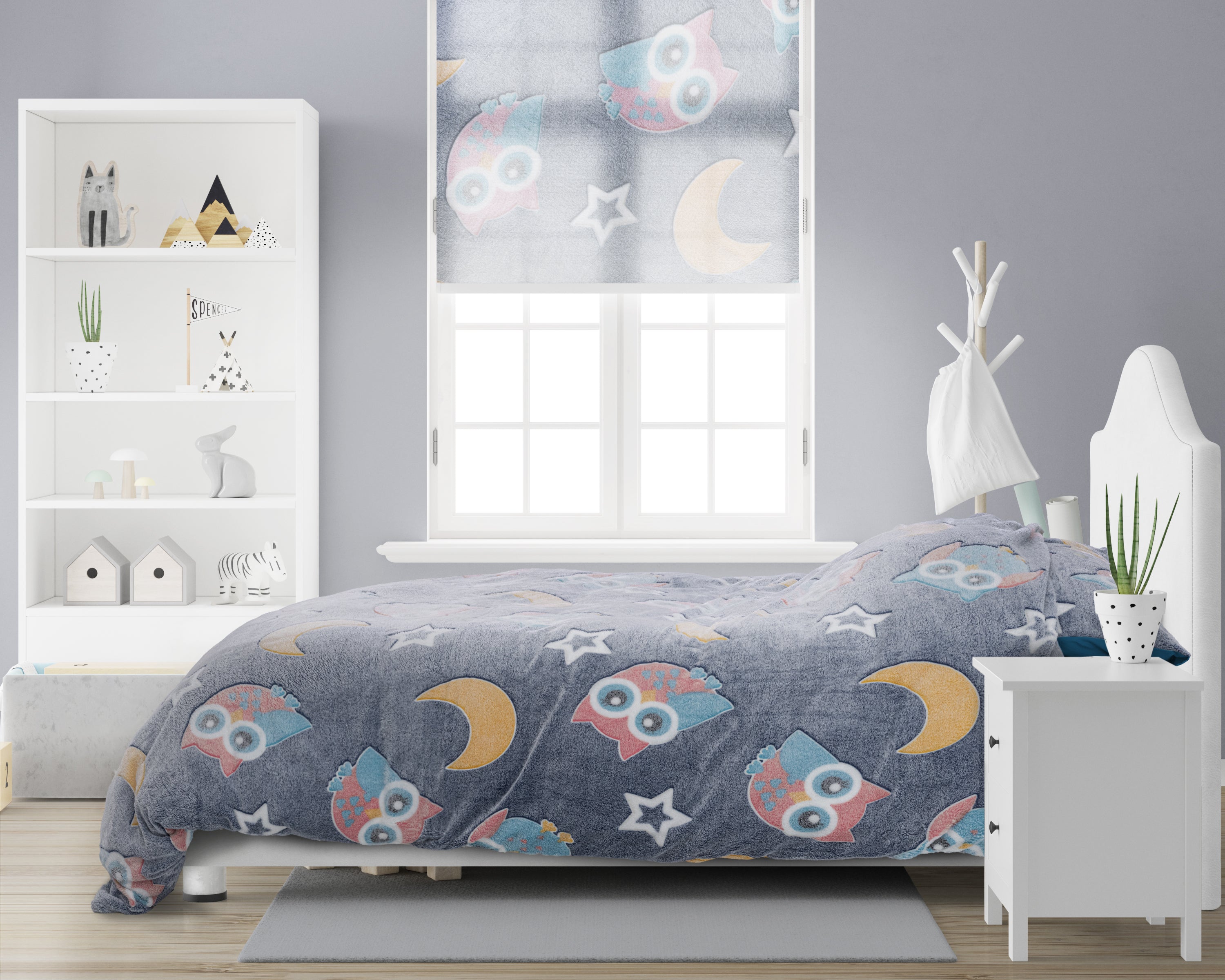 Glow in the dark Dekbedovertrek Night Owl Blauw - Lichtgevend - Super zacht teddy fleece - Heerlijk slapen