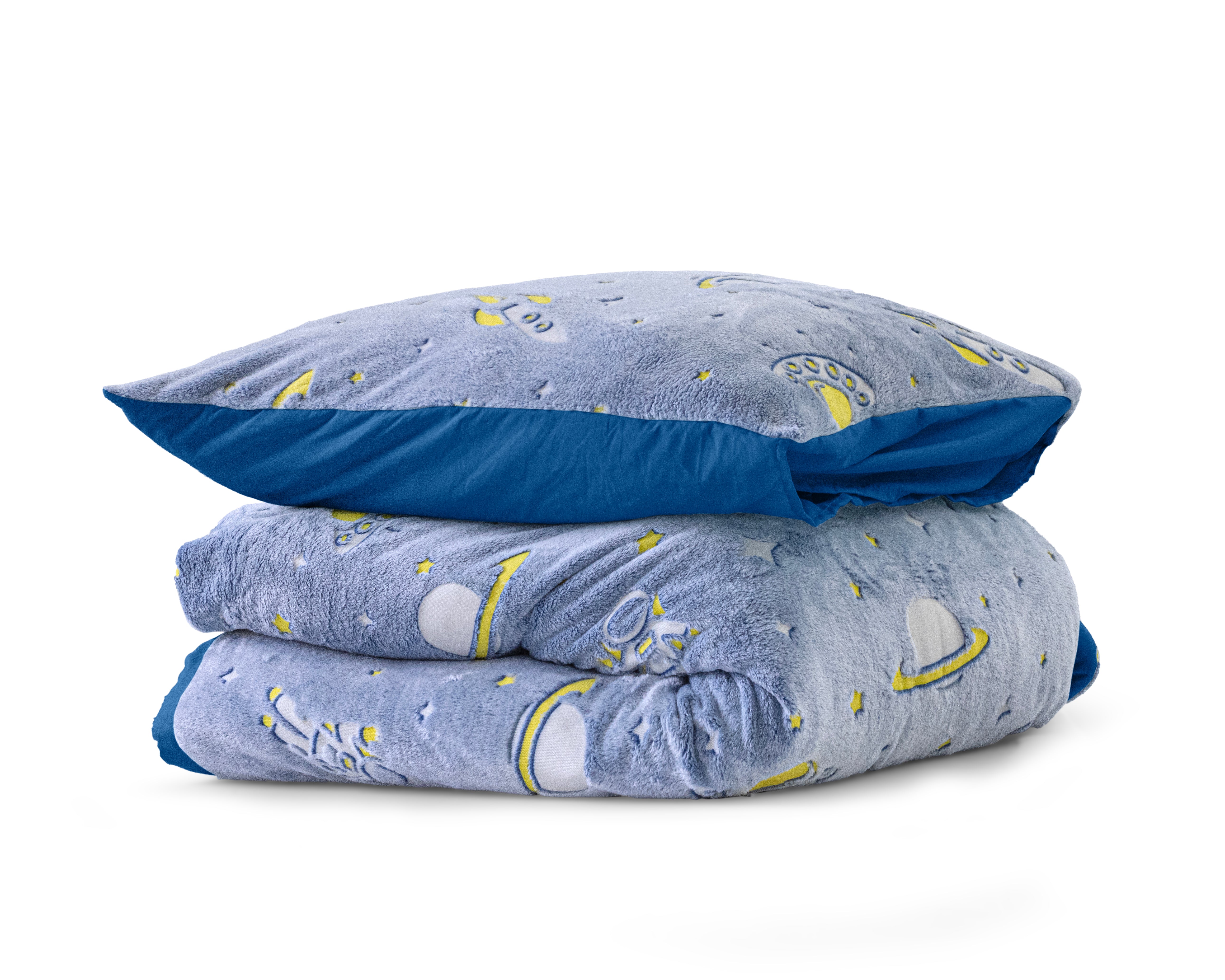Glow in the dark Duvet Cover Space Blue - Luminous - Super soft teddy fleece - Sleep wonderfully