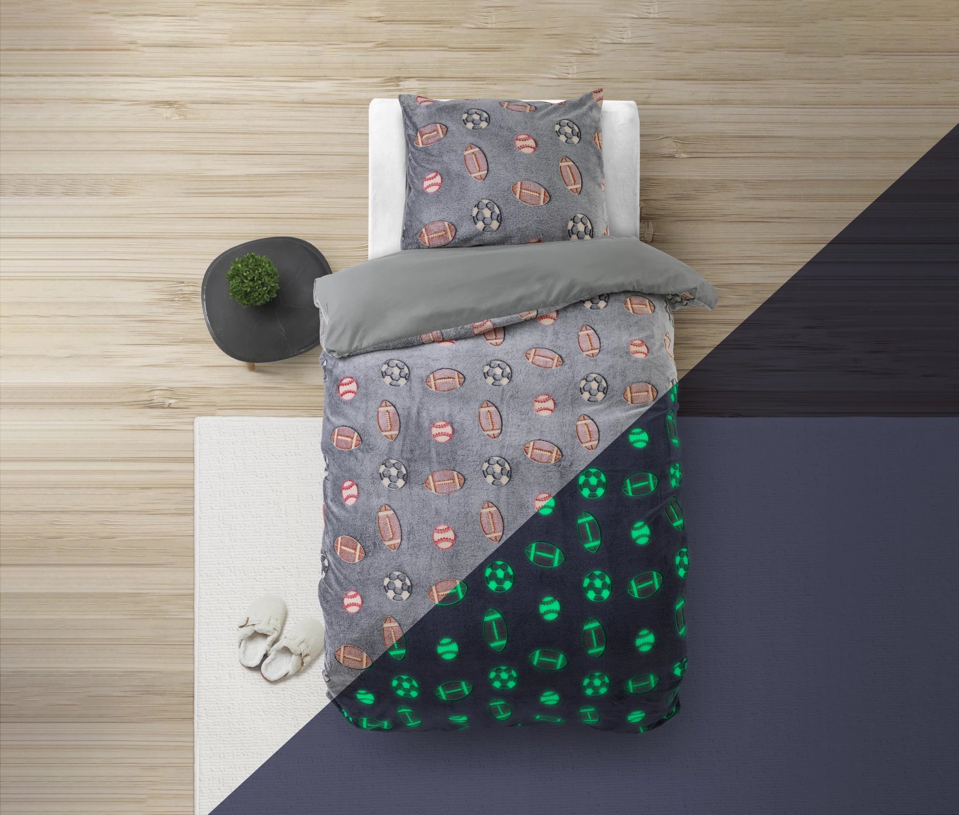 Glow in the dark Duvet Cover Sport Gray - Luminous - Super soft teddy fleece - Sleep wonderfully