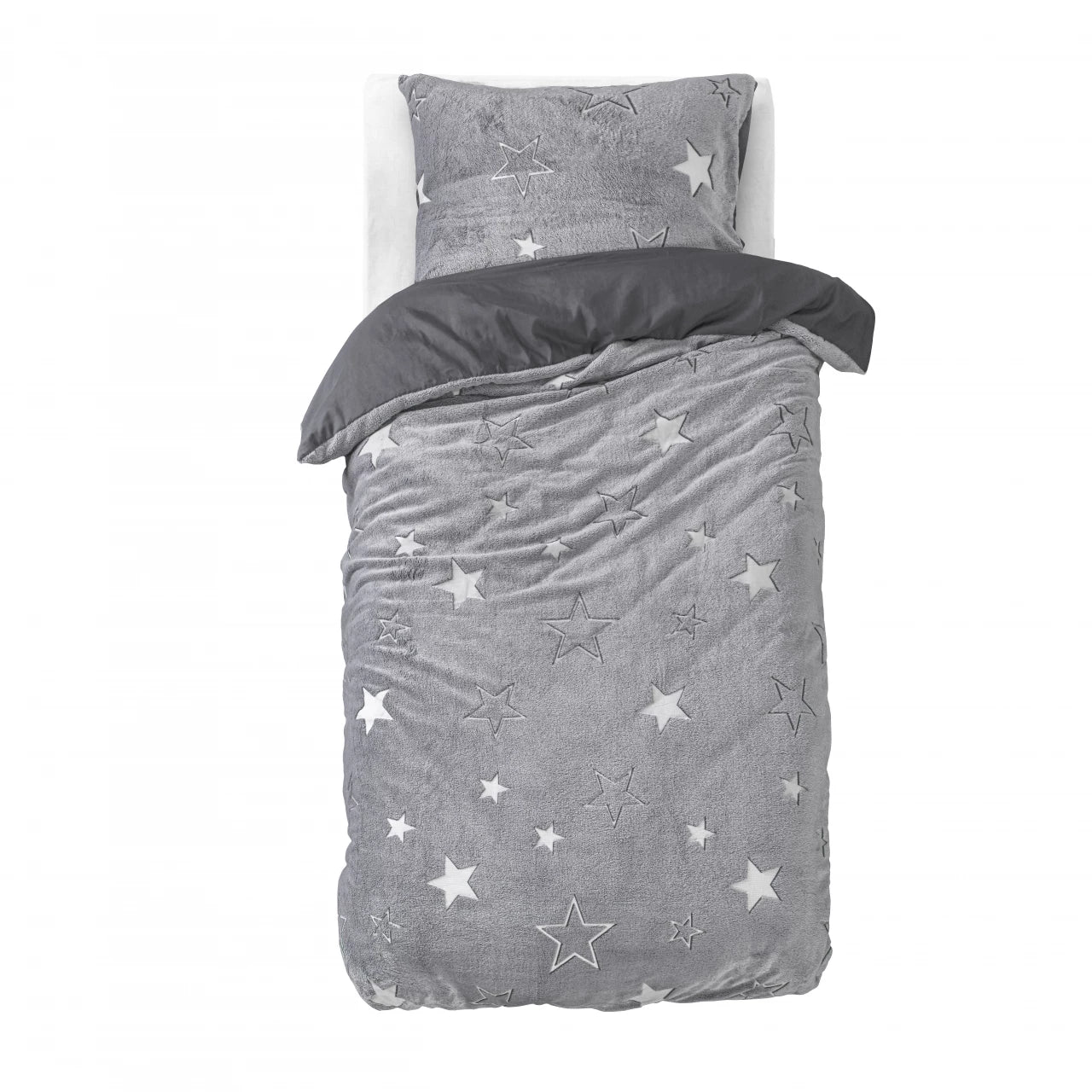 Glow in the dark Dekbedovertrek Stars Grijs - Lichtgevend - Super zacht teddy fleece - Heerlijk slapen