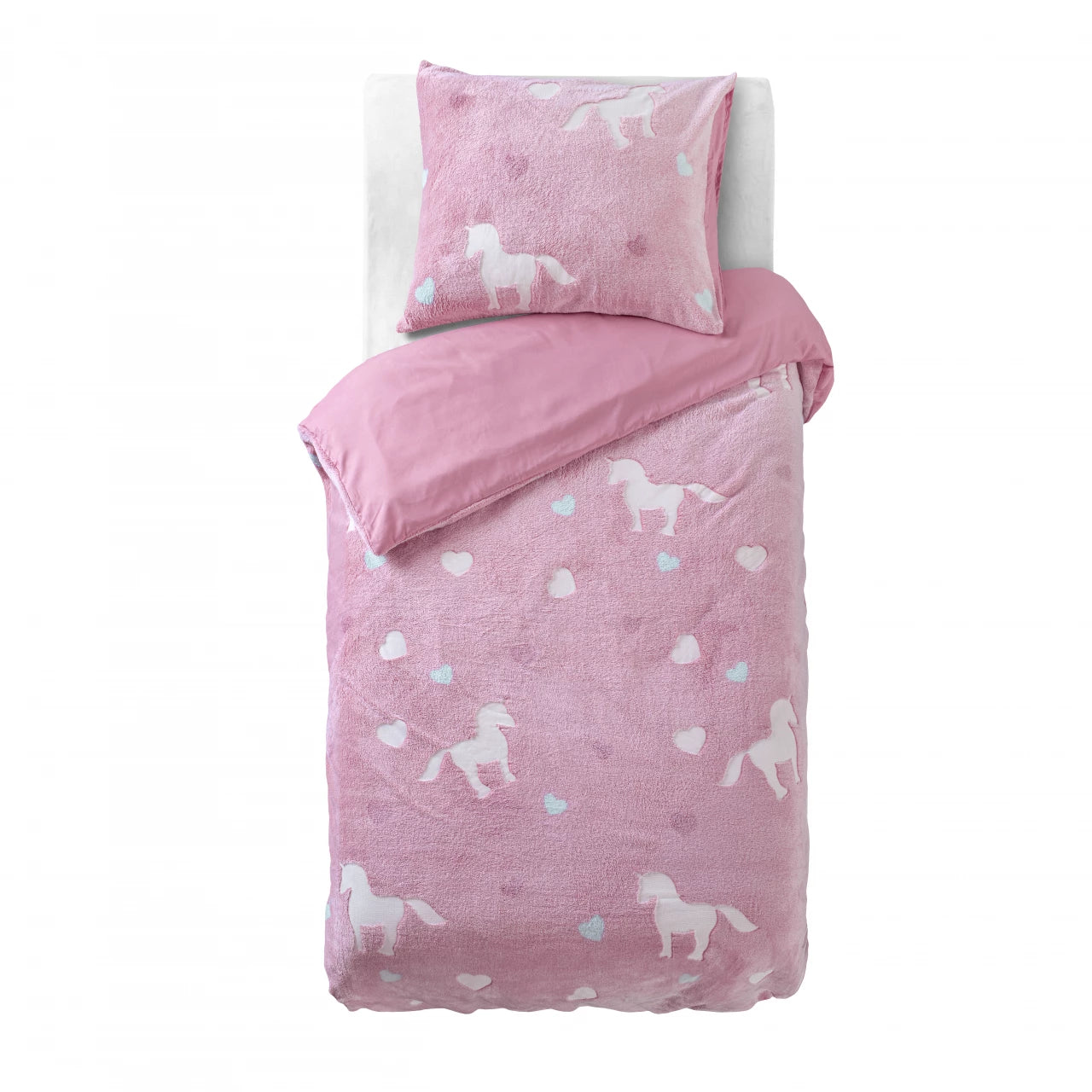 Glow in the dark Dekbedovertrek Unicorn Roze 140 x 200/220 - Lichtgevend - Super zacht teddy fleece - Heerlijk slapen