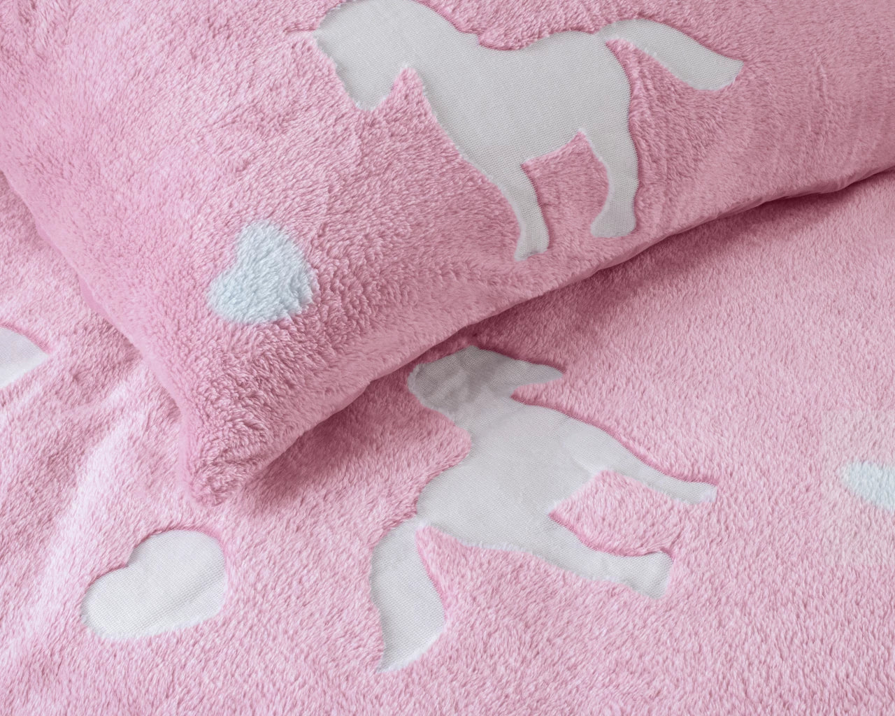 Glow in the dark Dekbedovertrek Unicorn Roze 140 x 200/220 - Lichtgevend - Super zacht teddy fleece - Heerlijk slapen