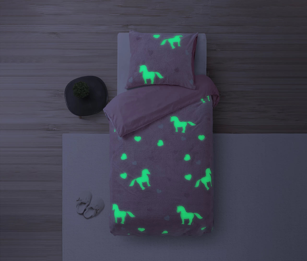 Glow in the dark Dekbedovertrek Unicorn Roze 140 x 200/220 - Lichtgevend - Super zacht teddy fleece - Heerlijk slapen