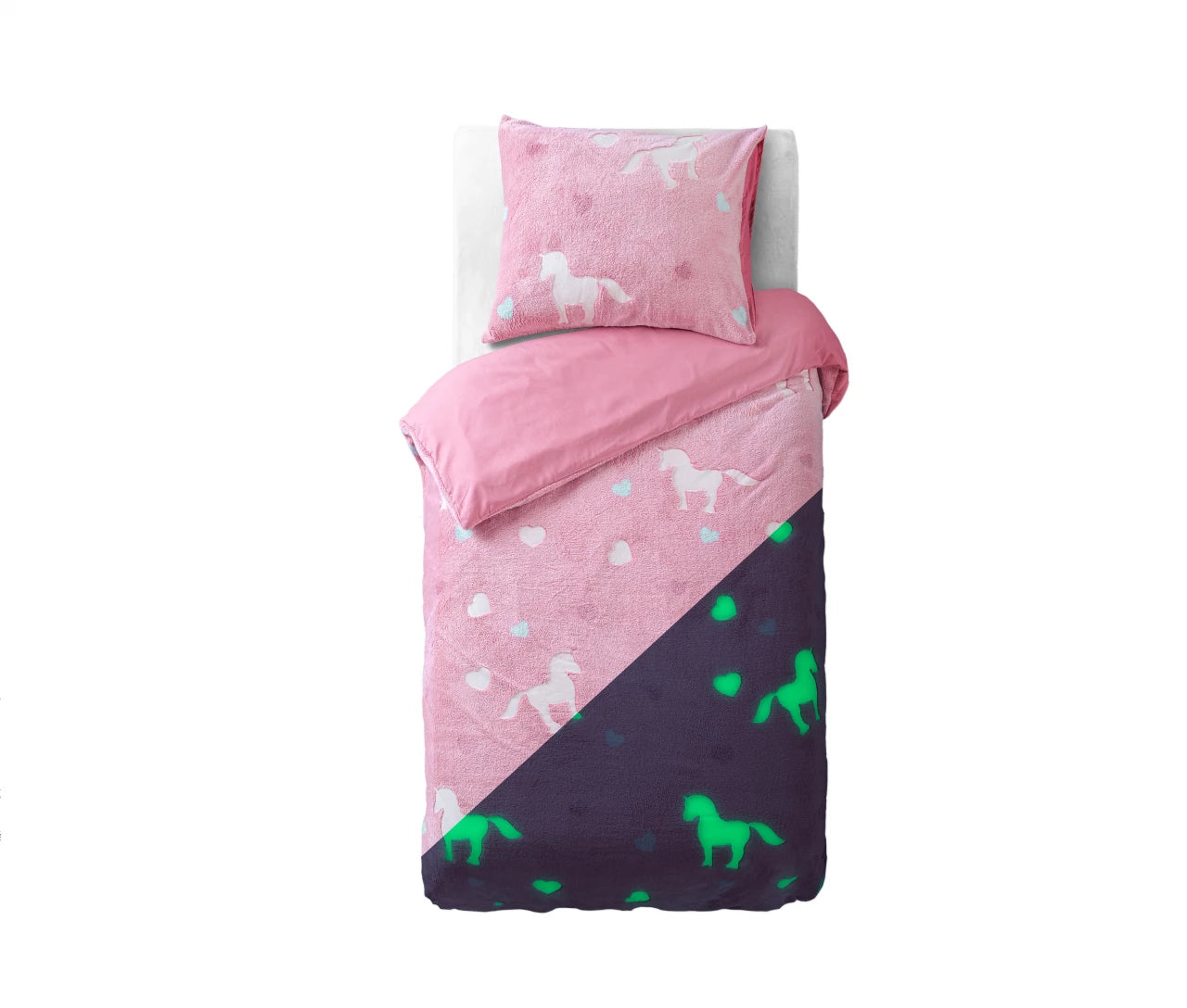 Glow in the dark Dekbedovertrek Unicorn Roze 140 x 200/220 - Lichtgevend - Super zacht teddy fleece - Heerlijk slapen
