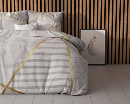Graphic Dekbedovertrek Wit - Ademend katoen - Trendy designs - Met drukknopen