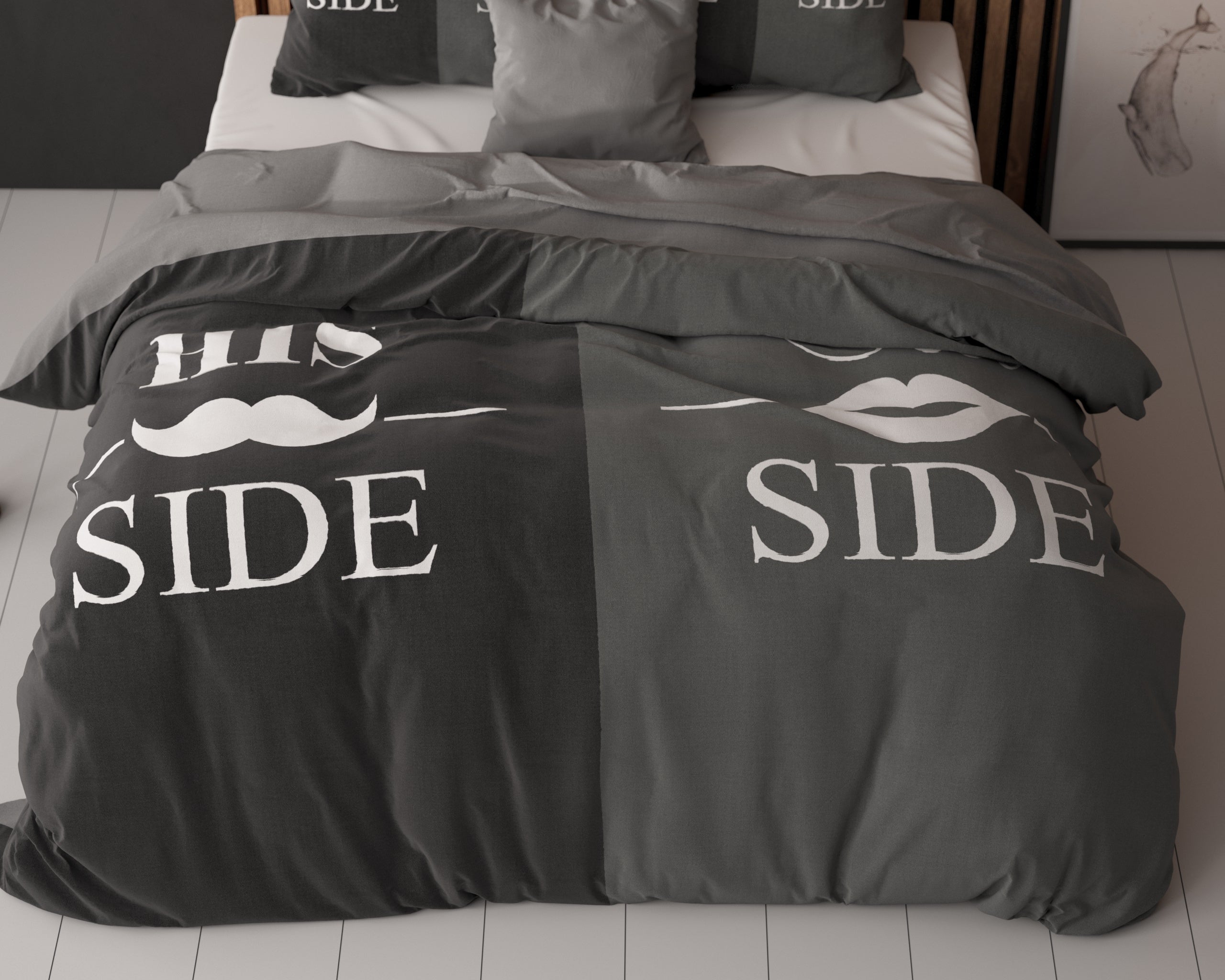 His and Her side 3 Zwart Dekbedovertrek