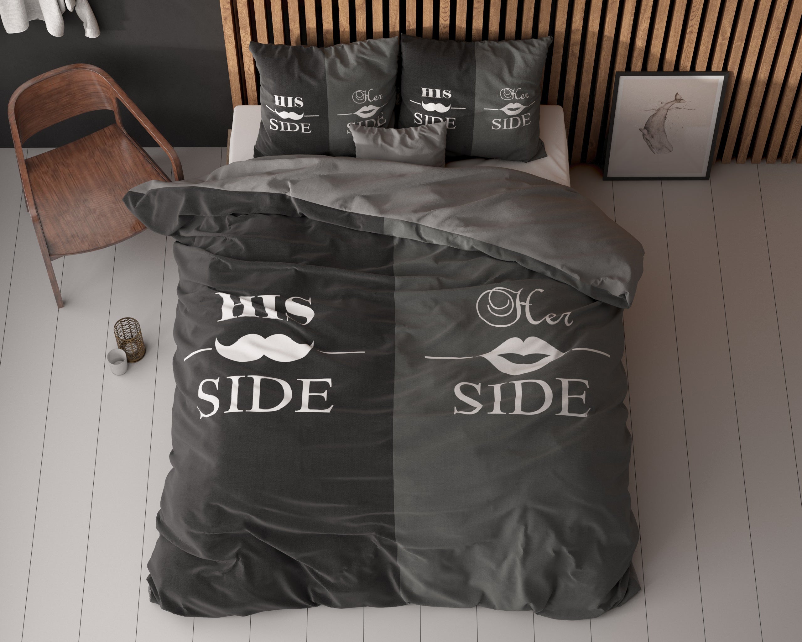 His and Her side 3 Zwart Dekbedovertrek