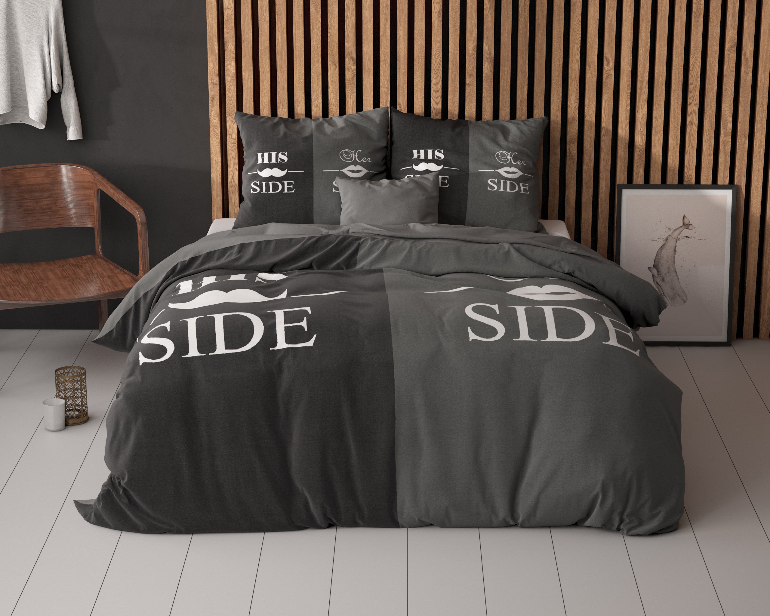 His and Her side 3 Zwart Dekbedovertrek