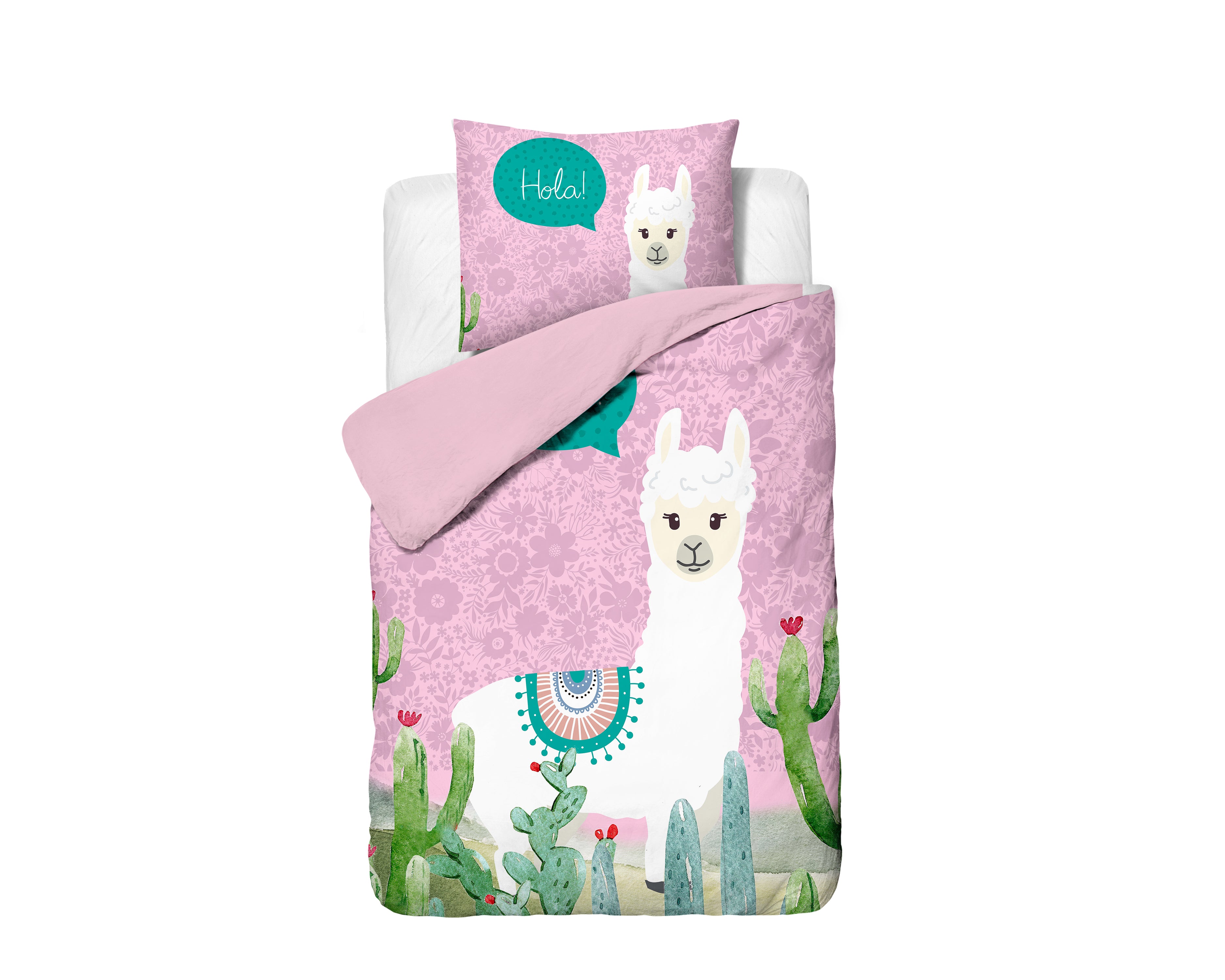 Hola lama Dekbedovertrek Roze 140 x 200/220