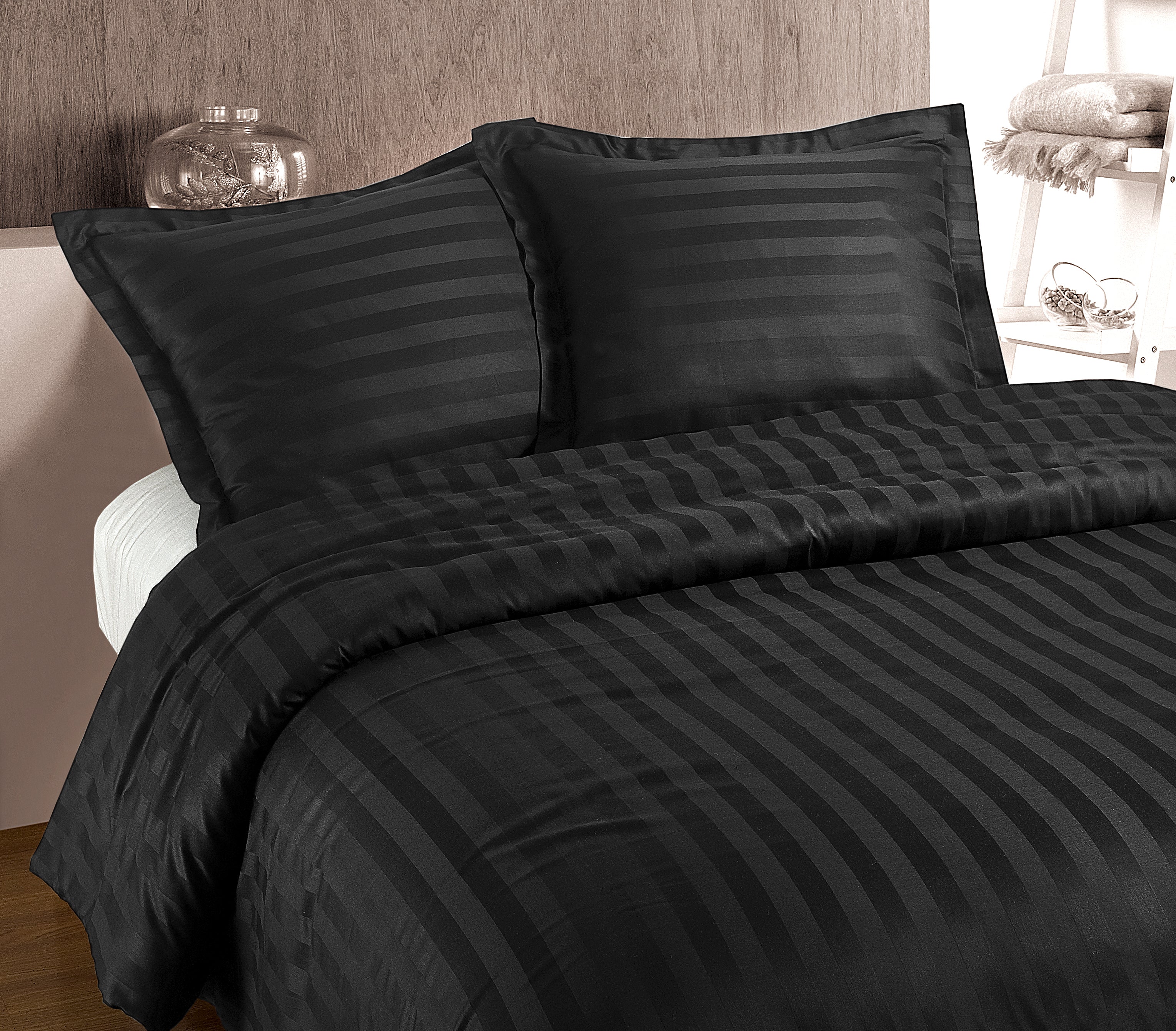 Hotel Stripe Dekbedovertrek - Antraciet - 100% Katoen Satijn