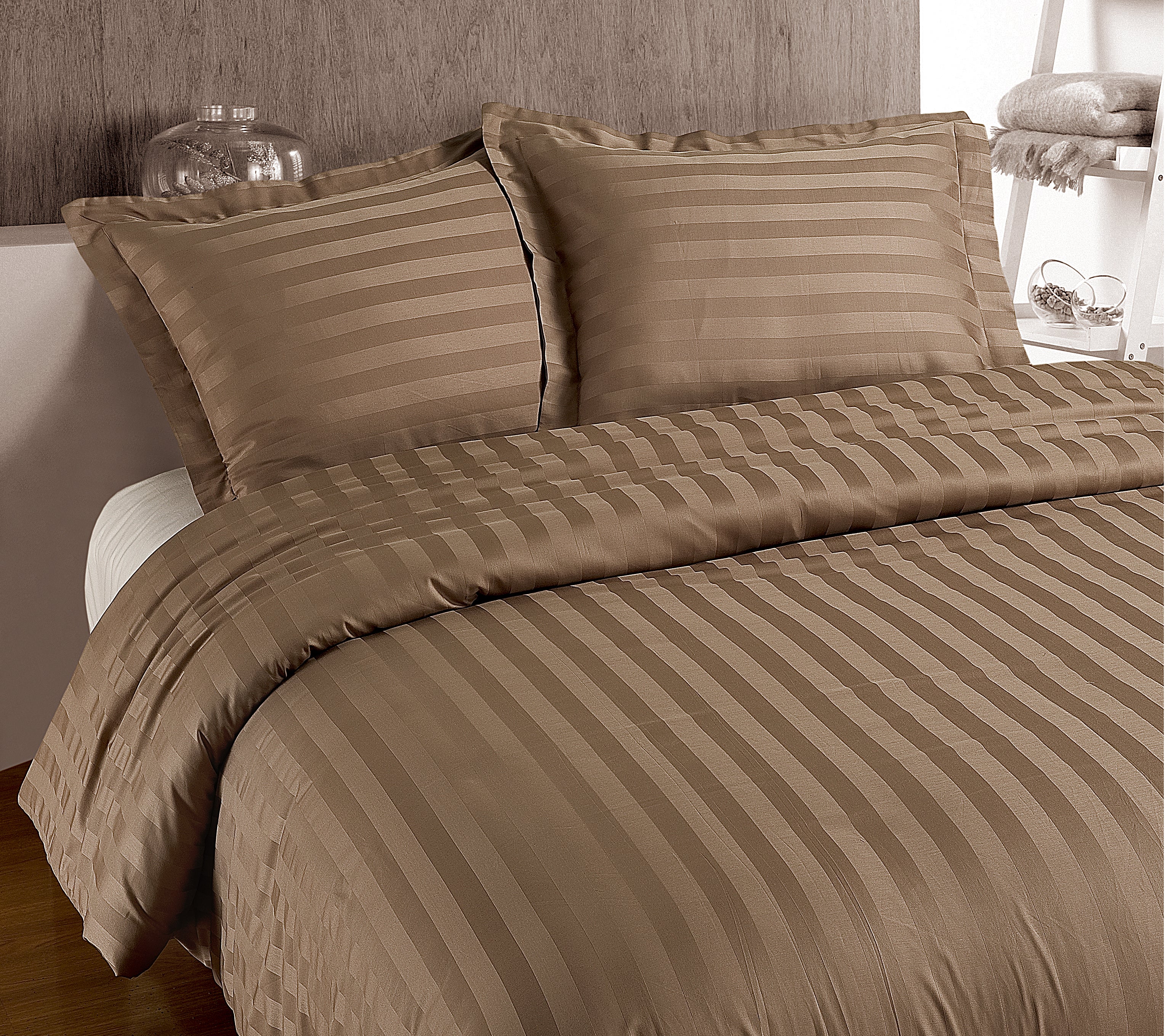 Hotel Stripe Dekbedovertrek - Taupe - 100% Katoen Satijn