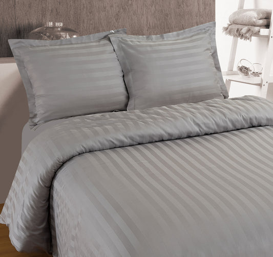 Hotel Stripe Dekbedovertrek Grijs - Luxe katoen satijn - Tot 260 lang - Hotel streep