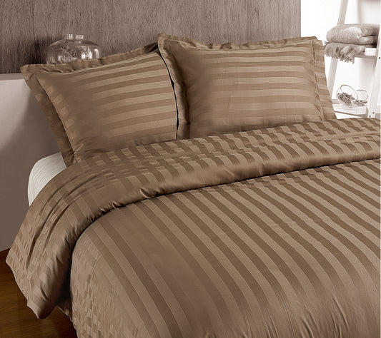 Hotel Stripe Dekbedovertrek Taupe - Luxe katoen satijn - Tot 260 lang - Hotel streep